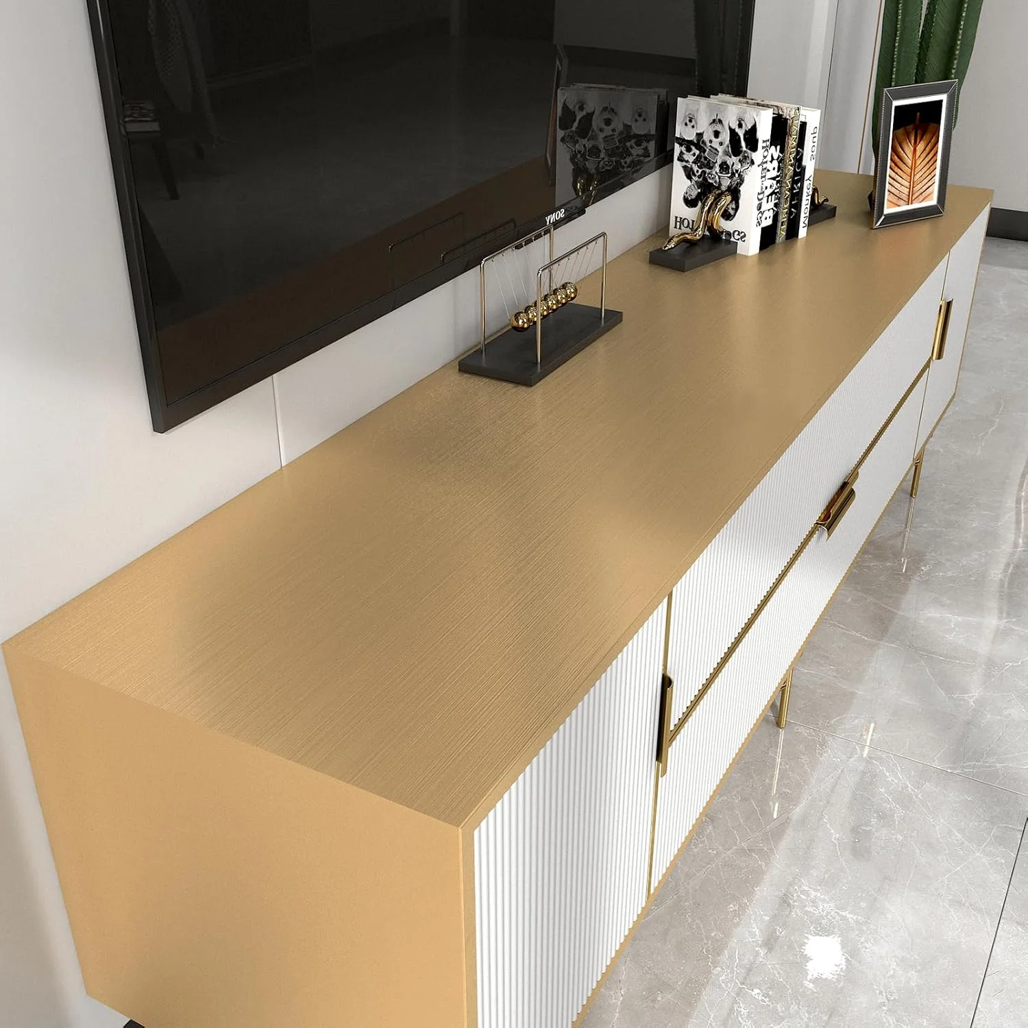 کاغذ دیواری فلزی خود چسب طلایی Wallercity، 60cmx3m، کاغذ دیواری فلزی استیل طلایی برای لوازم خانگی، روکش یخچال وینیل، کاغذ دیواری طرح فلز خش دار، مناسب برای سطوح کابینت