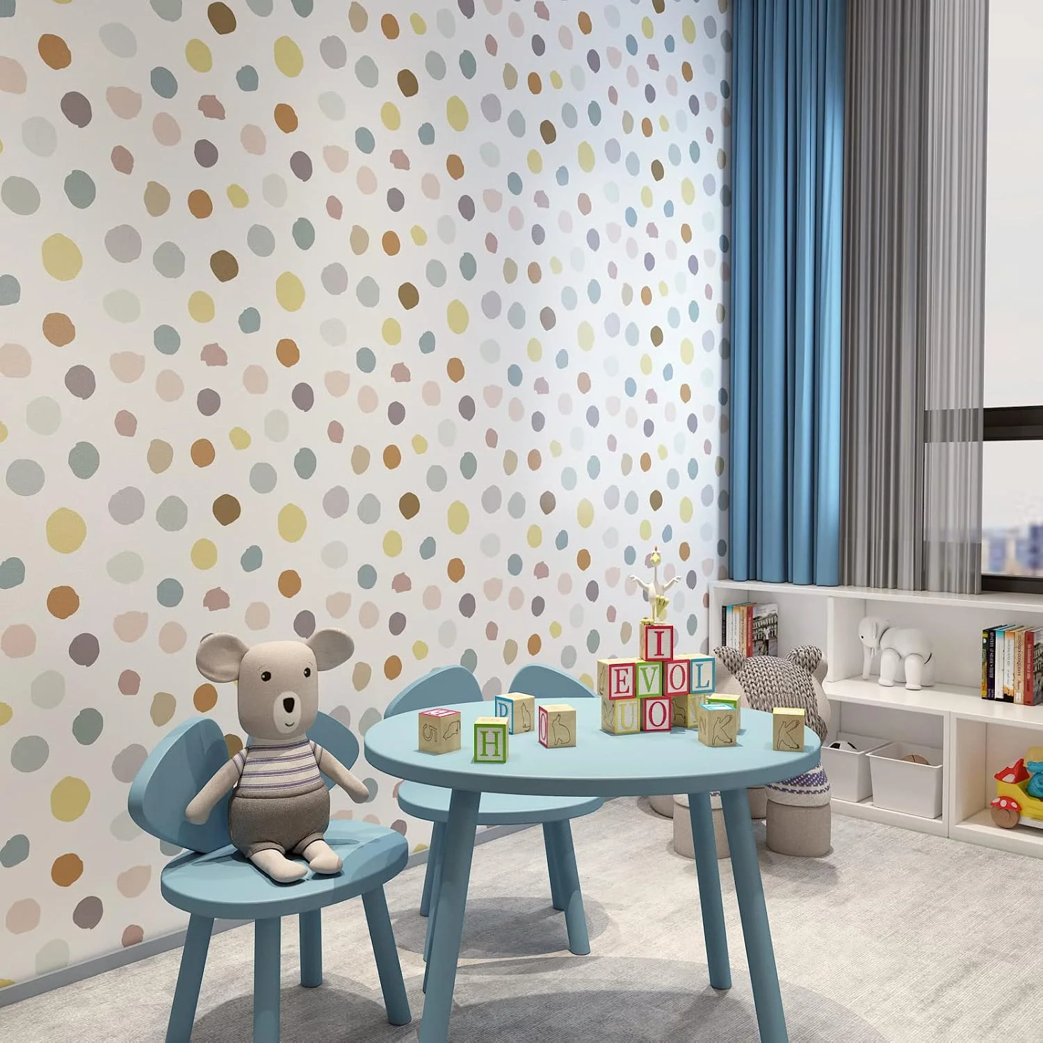 کاغذ دیواری اتاق کودک - طرح خال خالی چسبی، سایز 44.5x305 سانتی متر، قابل جابجایی و مناسب برای مستاجرها، مناسب برای دیوار اتاق خواب کاغذ دیواری اتاق کودک - طرح خال خالی چسبی، سایز 44.5x305 سانتی متر، قابل جابجایی و مناسب برای مستاجرها، مناسب برای دیوار اتاق خواب