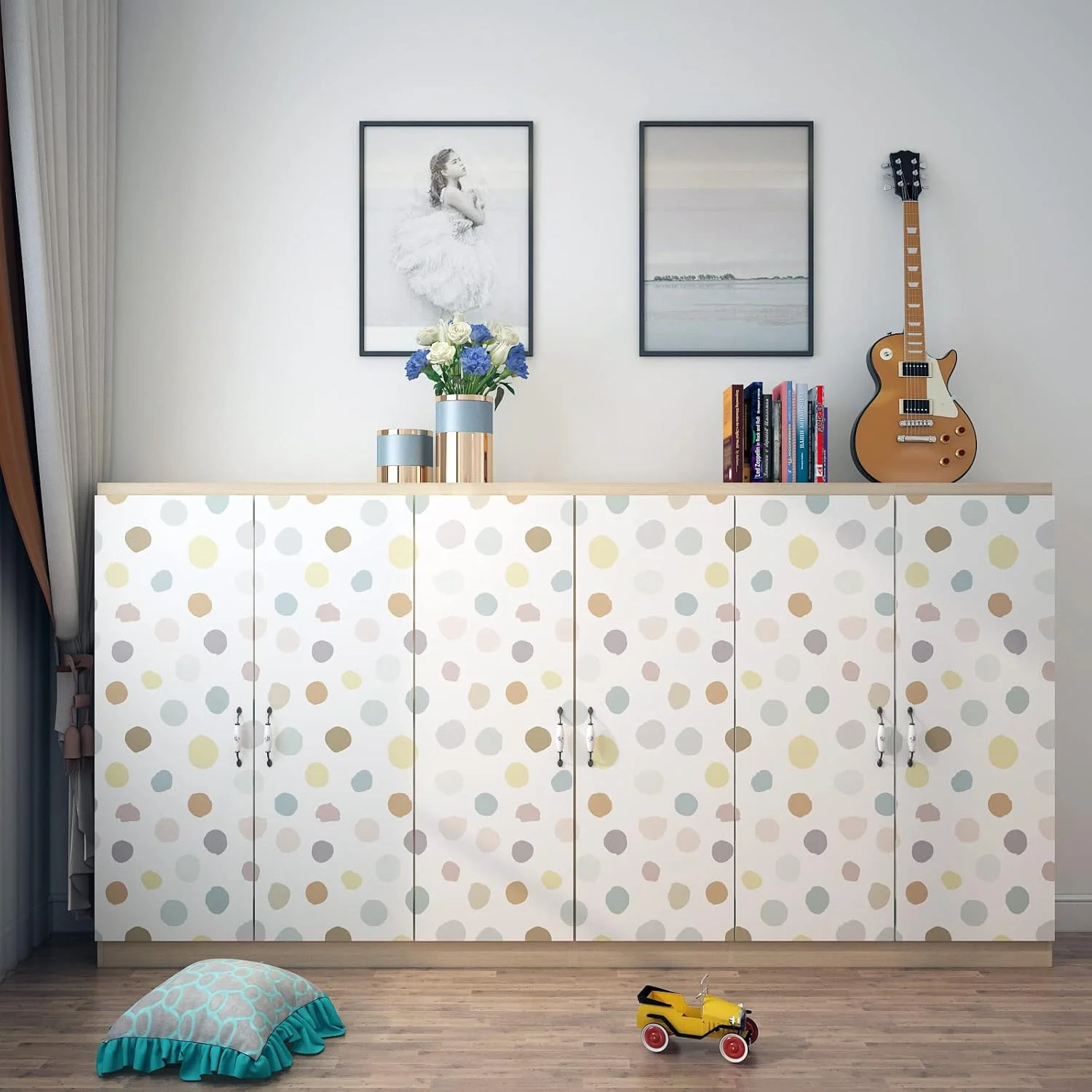 کاغذ دیواری اتاق کودک - طرح خال خالی چسبی، سایز 44.5x305 سانتی متر، قابل جابجایی و مناسب برای مستاجرها، مناسب برای دیوار اتاق خواب کاغذ دیواری اتاق کودک - طرح خال خالی چسبی، سایز 44.5x305 سانتی متر، قابل جابجایی و مناسب برای مستاجرها، مناسب برای دیوار اتاق خواب