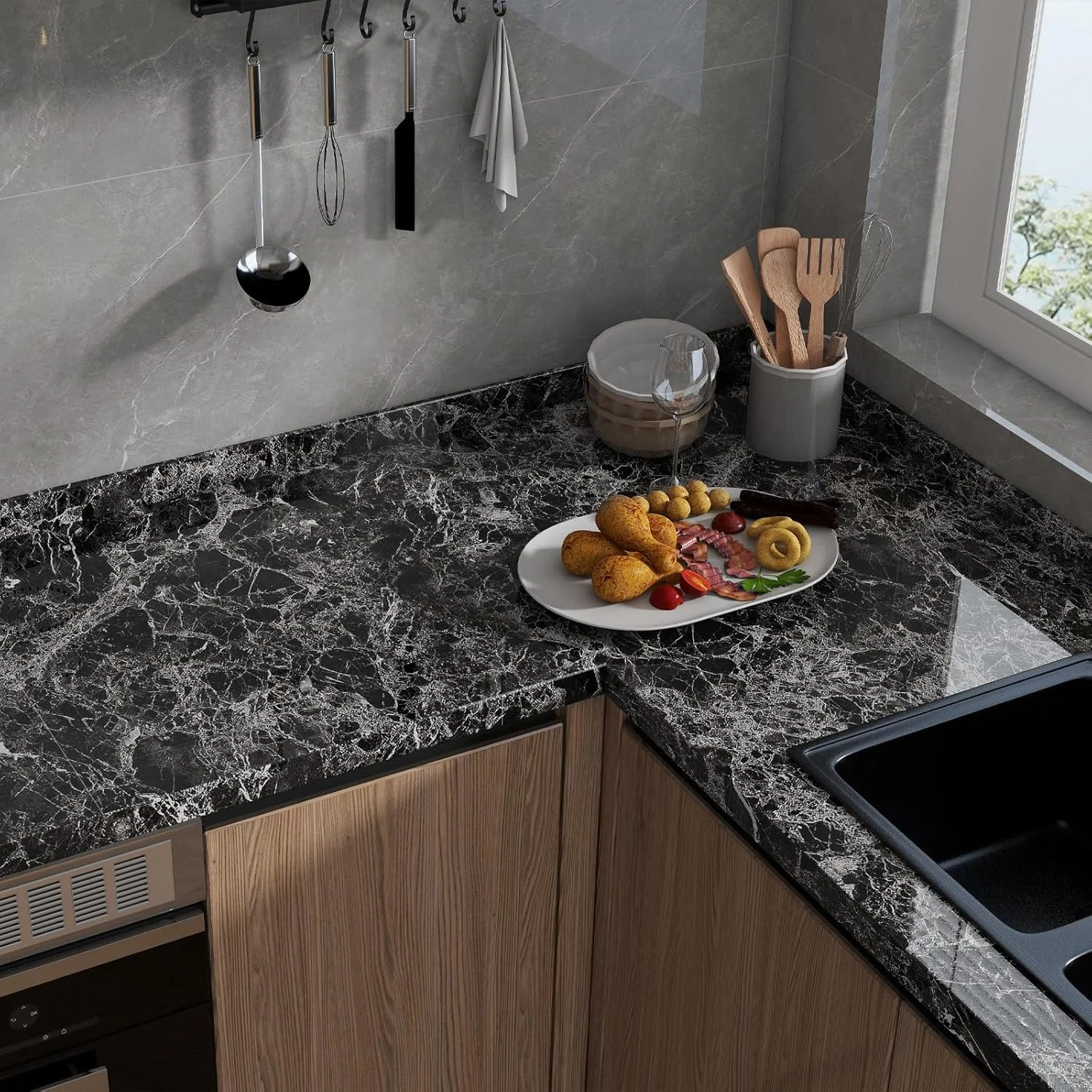 برچسب طرح سنگ مرمر خاکستری، 40 در 200 سانتی متر، کاغذ دیواری خود چسب جدا شدنی ضد آب برای پیشخوان حمام کابینت آشپزخانه برچسب طرح سنگ مرمر خاکستری، 40 در 200 سانتی متر، کاغذ دیواری خود چسب جدا شدنی ضد آب برای پیشخوان حمام کابینت آشپزخانه