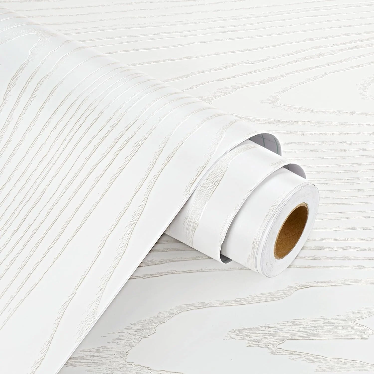 برچسب چوبی خودچسب سفید برای سطوح، رول وینیل ضدآب طرح چوب سفید برای کابینت، کشو، مبلمان، میز و دیوار، 40cm x 10m