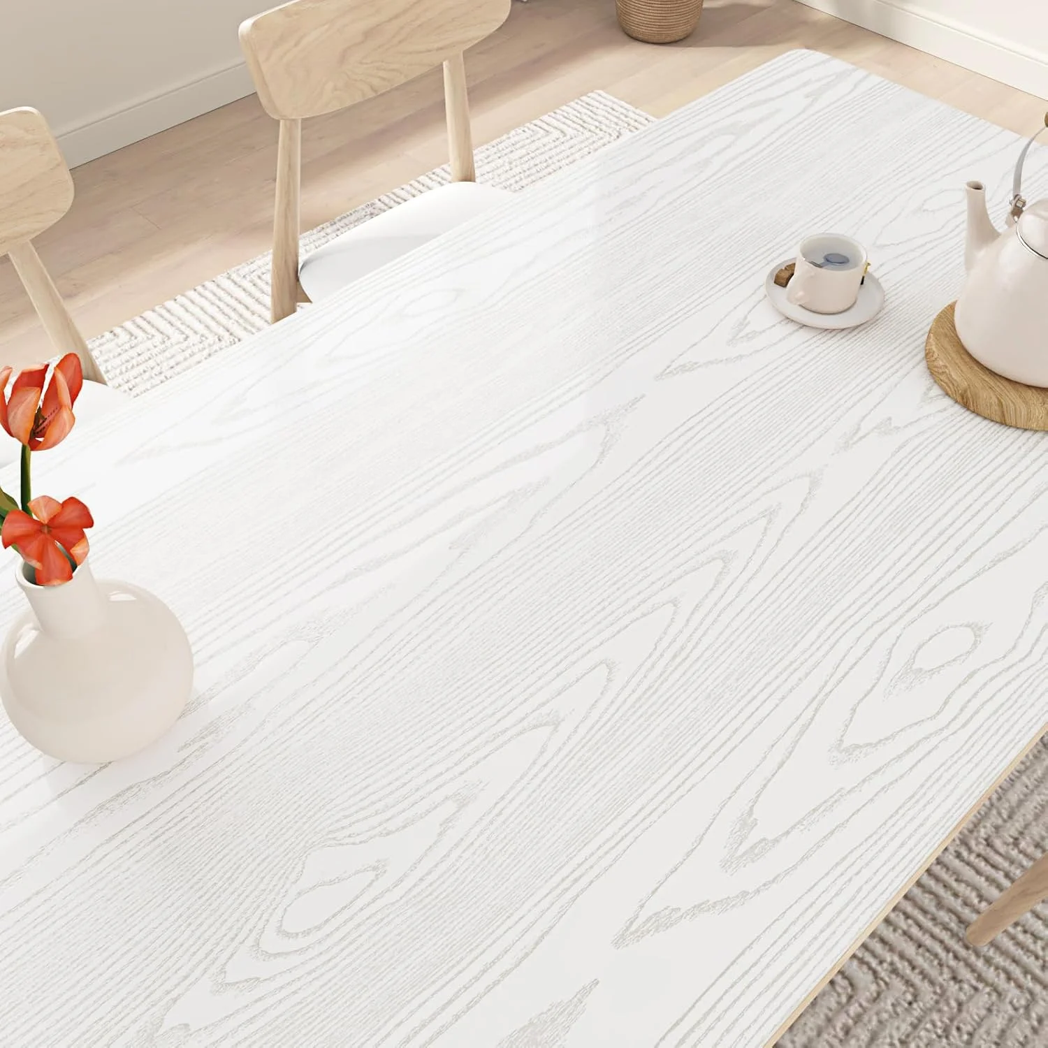 برچسب چوبی خودچسب سفید برای سطوح، رول وینیل ضدآب طرح چوب سفید برای کابینت، کشو، مبلمان، میز و دیوار، 40cm x 10m