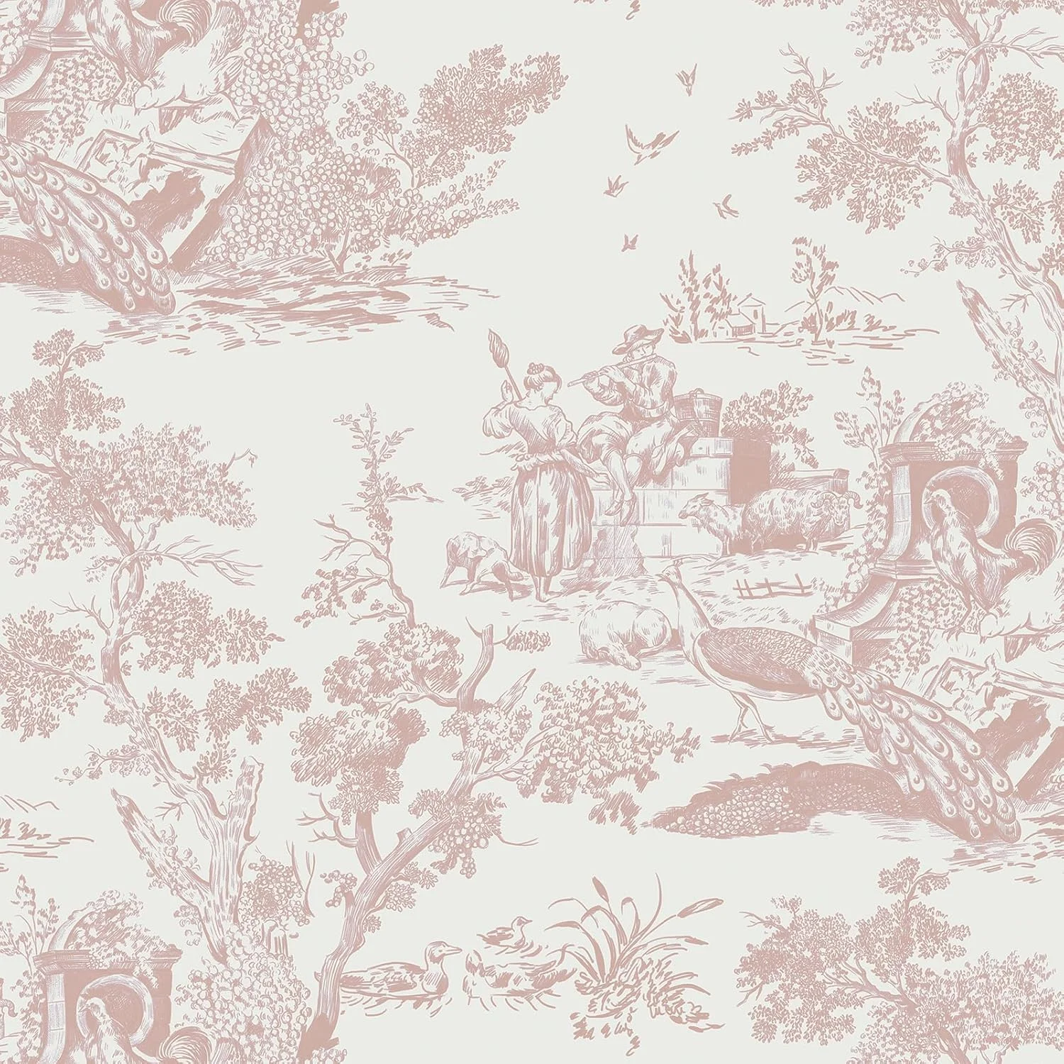 کاغذ دیواری طرح حیوانات وینتیج صورتی، 41 سانتی متر در 10 متر، کاغذ دیواری وینیل خود چسب کاغذ دیواری طرح حیوانات وینتیج صورتی، 41 سانتی متر در 10 متر، کاغذ دیواری وینیل خود چسب