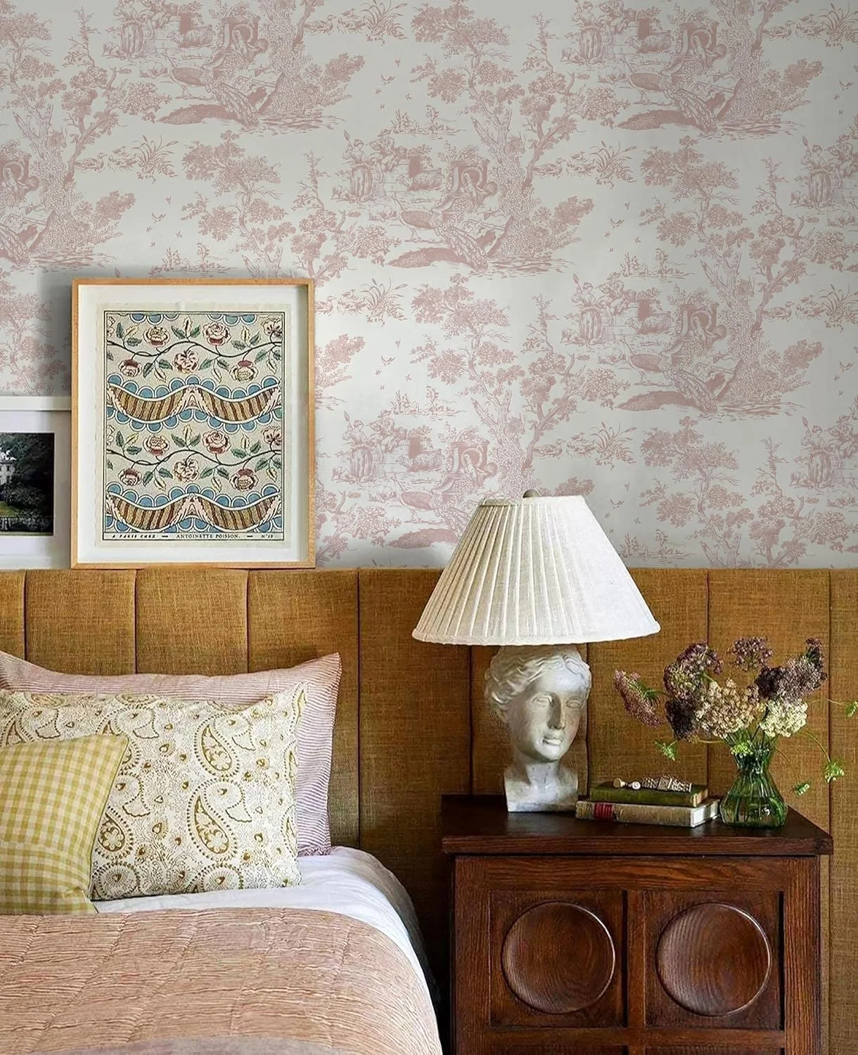 کاغذ دیواری طرح حیوانات وینتیج صورتی، 41 سانتی متر در 10 متر، کاغذ دیواری وینیل خود چسب