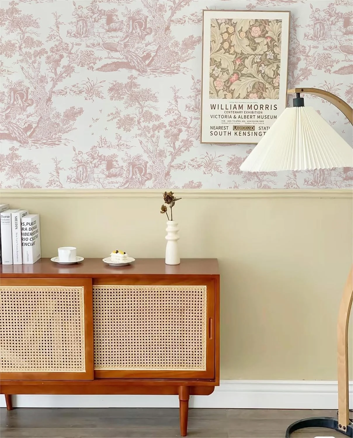 کاغذ دیواری طرح حیوانات وینتیج صورتی، 41 سانتی متر در 10 متر، کاغذ دیواری وینیل خود چسب