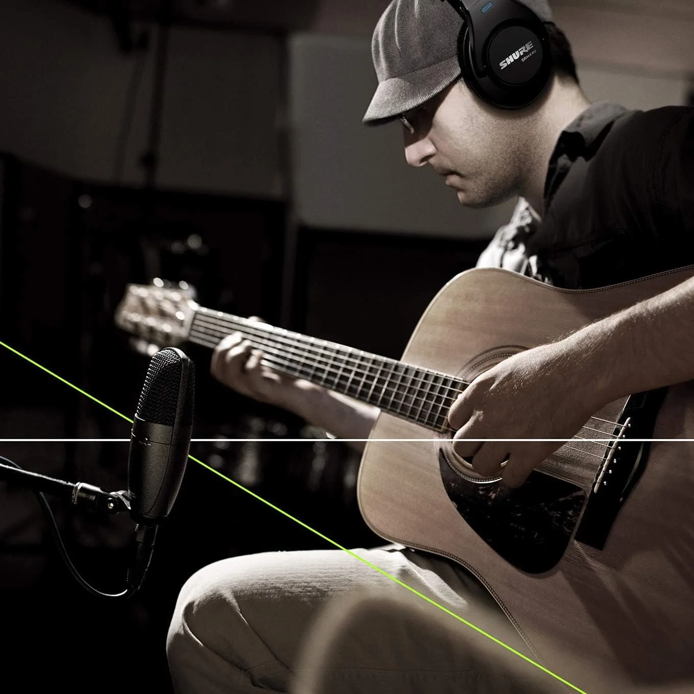 هدفون استودیویی حرفه ای شور SRH440، هدست سیمی، راحت، دور گوش، کالیبره شده برای دستگاه های صوتی، میکسر DJ و کنسول های میکس، مشکی