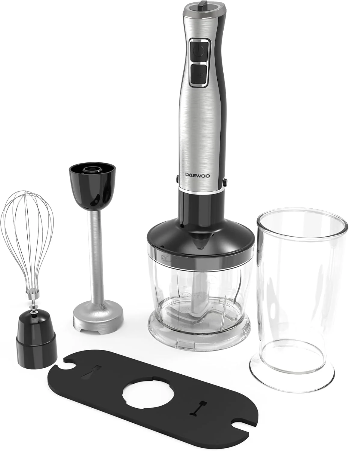 مخلوط کن دستی 3 در 1 دوو - مخلوط کن غوطه وری با همزن و غذاساز موتور 600 وات با شماره گیری سرعت قابل تنظیم، تیغه های فولادی ضد زنگ ایمن در ماشین ظرفشویی با عملکرد توربو، DHB-102A