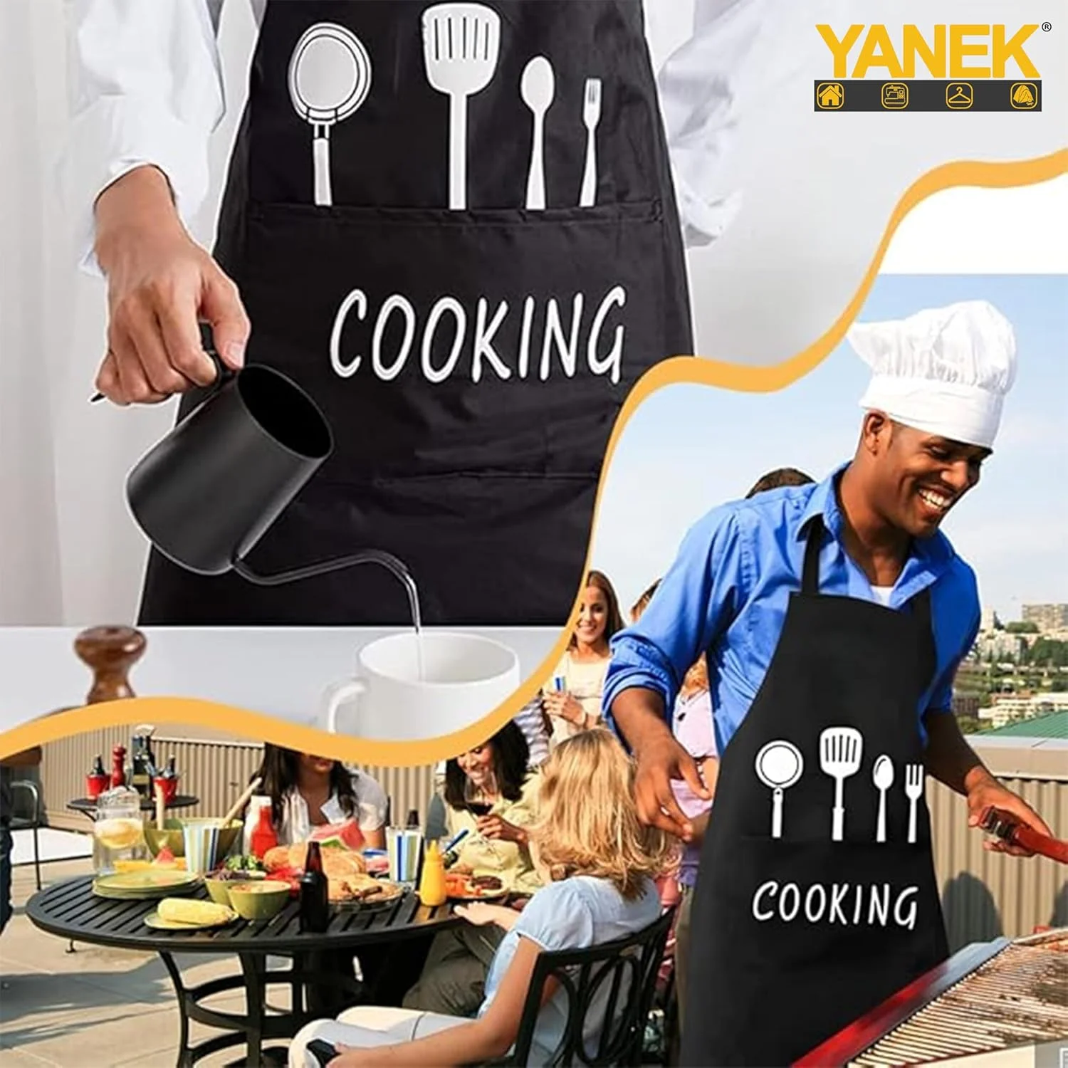 ست 2 عددی پیش بند آشپزخانه قابل تنظیم یانک با جیب - ضد آب و ضد روغن، مناسب برای پخت و پز، شیرینی پزی، کباب کردن و مصارف خانگی (سفید، مشکی) ست 2 عددی پیش بند آشپزخانه قابل تنظیم یانک با جیب - ضد آب و ضد روغن، مناسب برای پخت و پز، شیرینی پزی، کباب کردن و مصارف خانگی (سفید، مشکی)