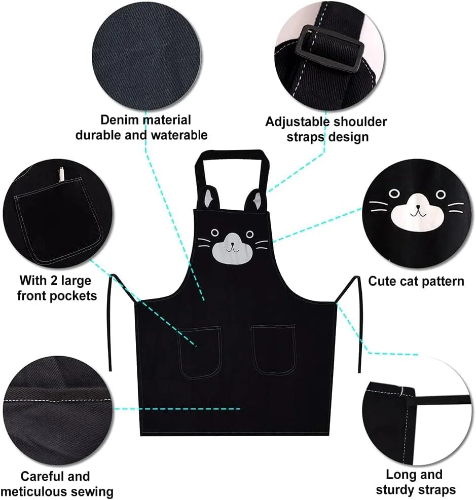 پیش بند آشپزی آزونی، پیش بند نرم و قابل تنظیم با 2 جیب برای مردان و زنان (مشکی)