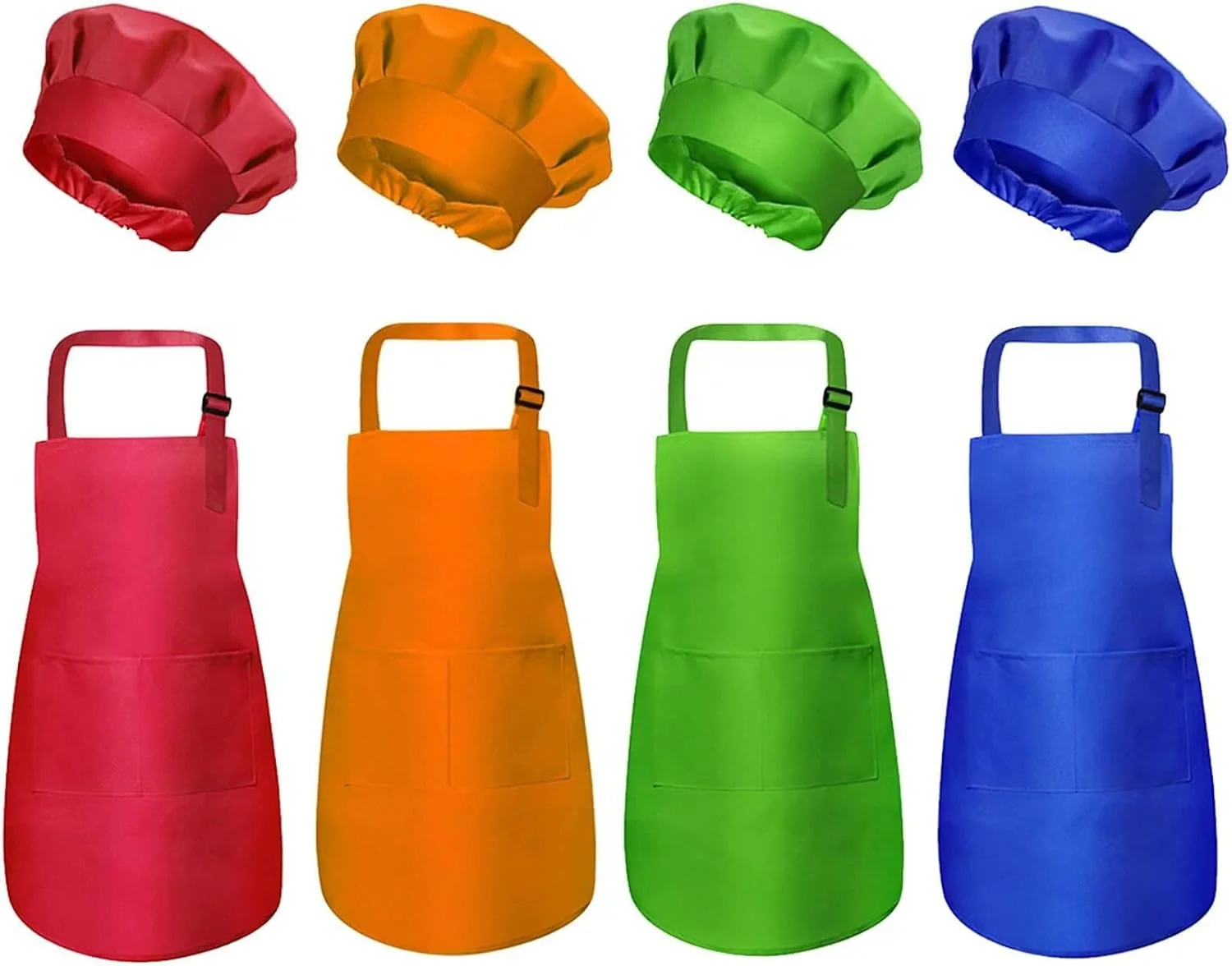 ست 8 تکه پیش بند و کلاه آشپزی کودکانه، پیش بند قابل تنظیم با 2 جیب برای پسران و دختران، مناسب آشپزی و پخت و پز در آشپزخانه ست 8 تکه پیش بند و کلاه آشپزی کودکانه، پیش بند قابل تنظیم با 2 جیب برای پسران و دختران، مناسب آشپزی و پخت و پز در آشپزخانه