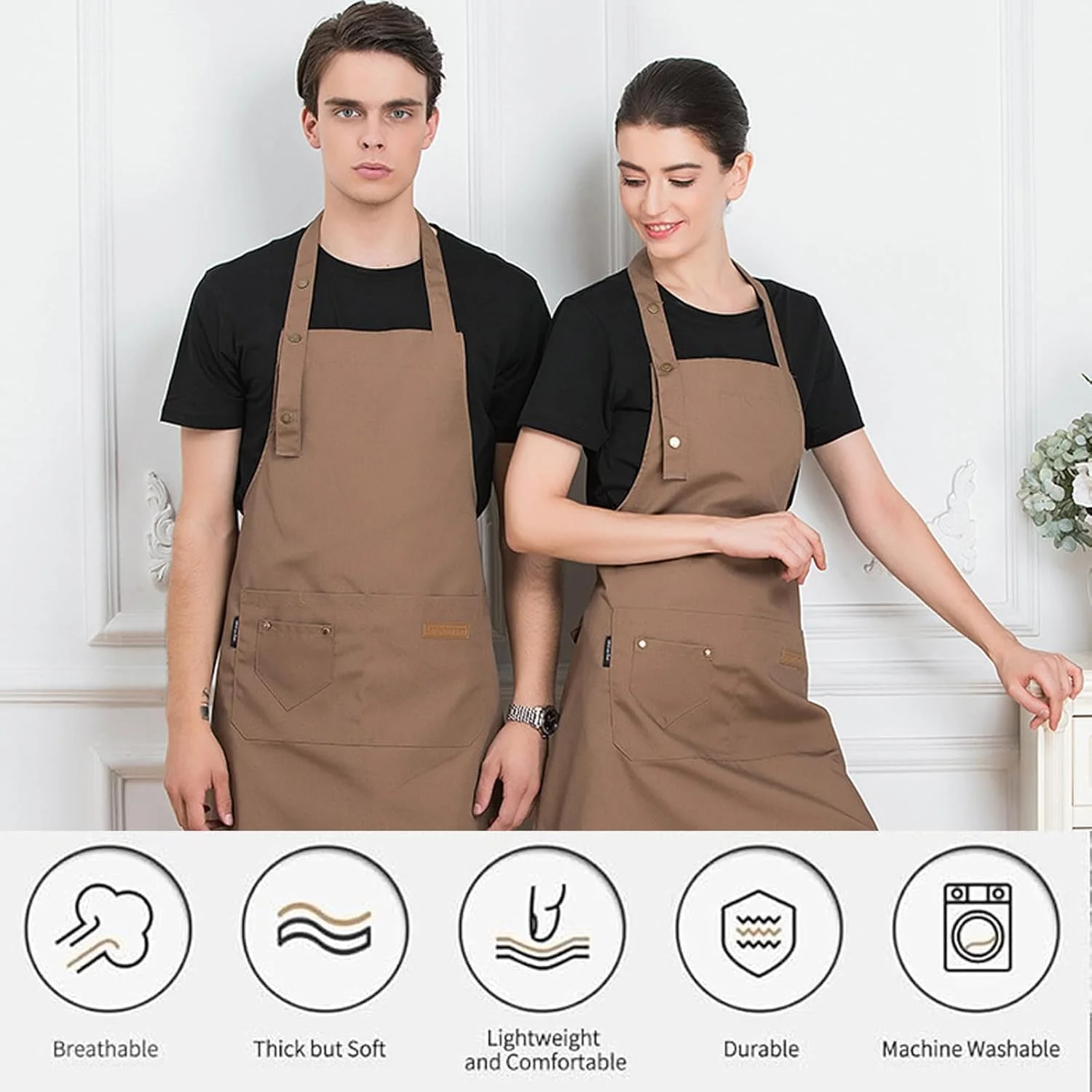 پیش بند آشپزی ضربدری پشت برای آقایان و بانوان با جیب، پیش بند کار آشپزی قابل تنظیم از جنس کتان برای آشپزخانه پیش بند آشپزی ضربدری پشت برای آقایان و بانوان با جیب، پیش بند کار آشپزی قابل تنظیم از جنس کتان برای آشپزخانه