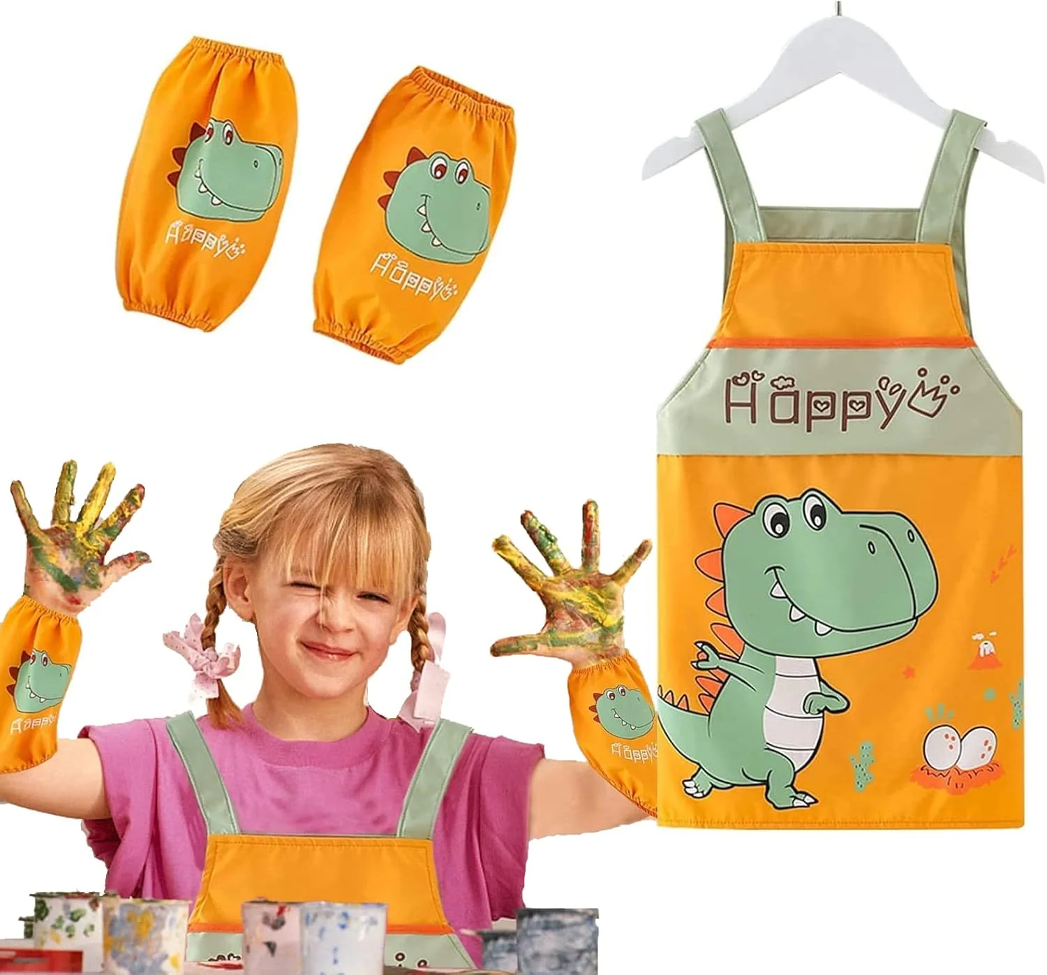 پیشبند طرح دایناسور کودکانه ELECDON، پیشبند هنری بچگانه با جیب، ضد آب و قابل تنظیم برای آشپزی، پخت، نقاشی، پیشبند هنرمندان، پیشبند آشپزخانه برای غذا دادن به پسران و دختران پیشبند طرح دایناسور کودکانه ELECDON، پیشبند هنری بچگانه با جیب، ضد آب و قابل تنظیم برای آشپزی، پخت، نقاشی، پیشبند هنرمندان، پیشبند آشپزخانه برای غذا دادن به پسران و دختران