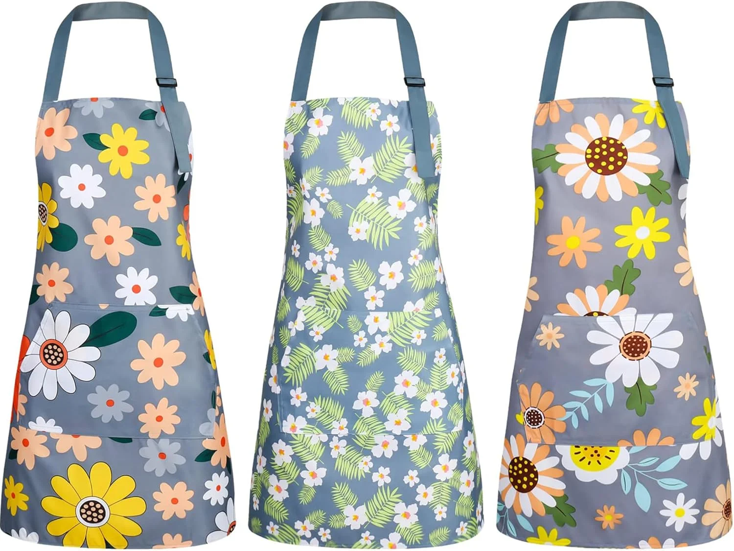 پیش بند آشپزخانه 3 عددی با گردن قابل تنظیم برای زنان، پیش بند گلدار با جیب، پیش بند ضد آب زنانه برای آشپزی، باغبانی و آرایشگاه پیش بند آشپزخانه 3 عددی با گردن قابل تنظیم برای زنان، پیش بند گلدار با جیب، پیش بند ضد آب زنانه برای آشپزی، باغبانی و آرایشگاه