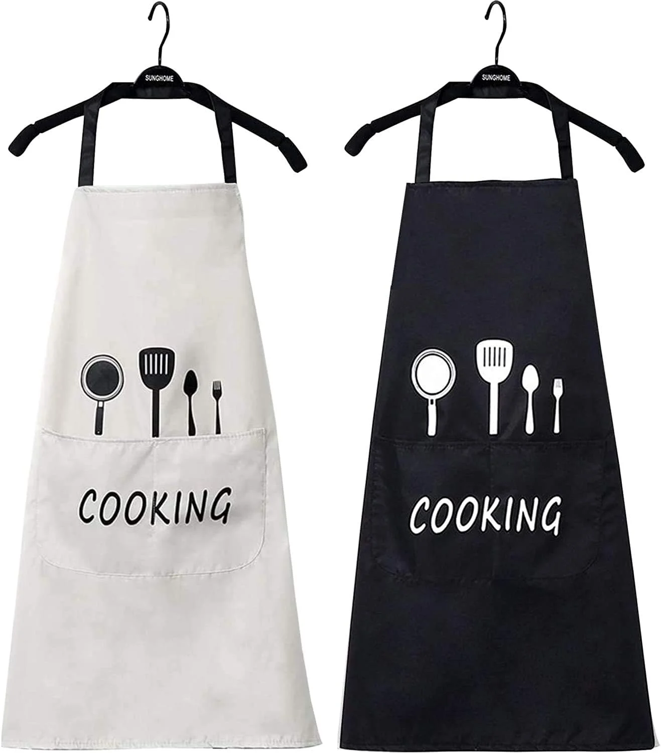 پیش بند آشپزخانه GJT، ضد آب و ضد روغن برای آشپزخانه منزل، نظافت، باغبانی، شستشو، مشکی و بژ 69x71 سانتی متر (2 عدد)