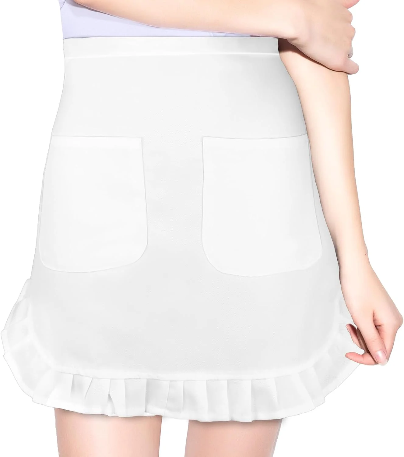 پیشبند نیم تنه زنانه Giantree با 2 جیب، پیشبند سفید کوتاه مناسب برای پیشخدمت، لباس آشپزی، رستوران، کافه و قهوه فروشی