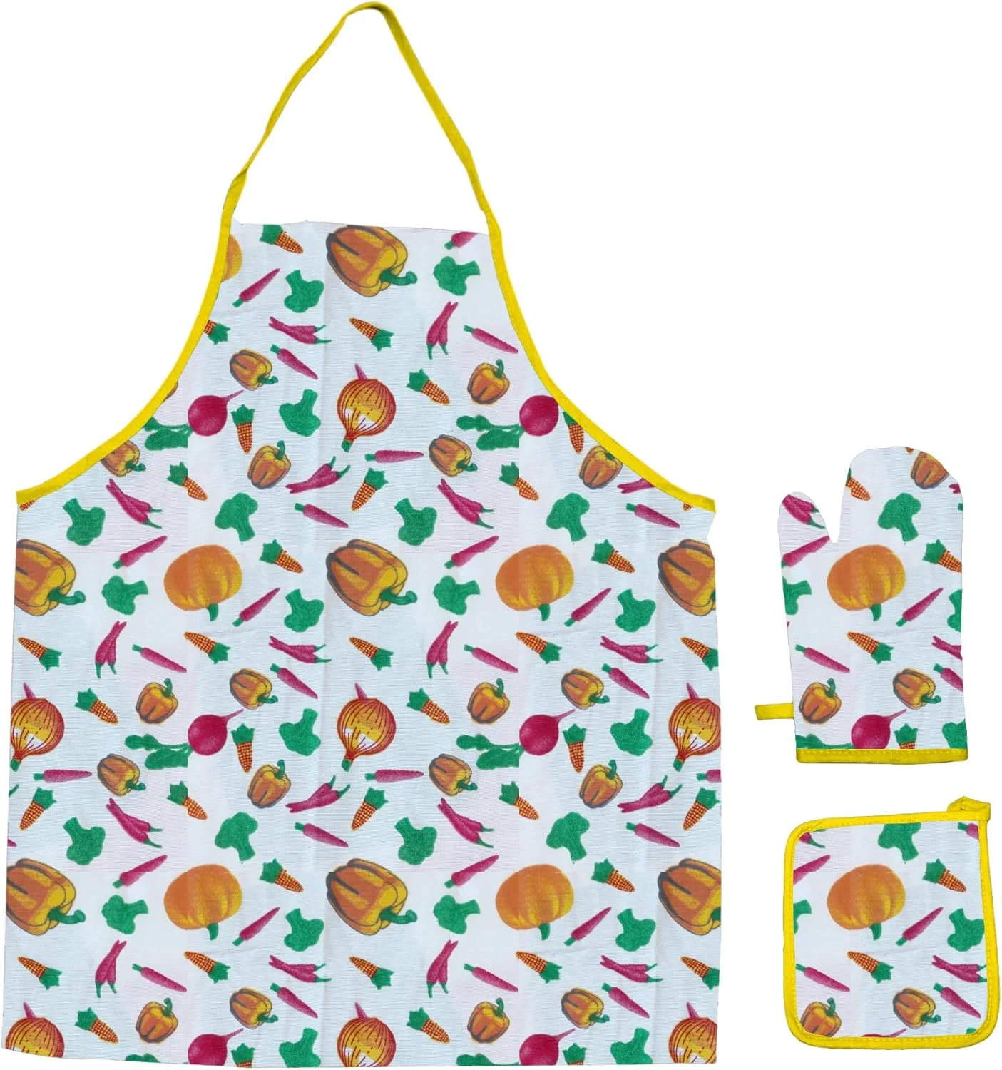 ست پیش بند آشپزخانه 3 تکه هتل لینن کلاب: طرح چاپی زرد زیبا با دستکش فر و زیر قابلمه ای - ضد لغزش و لوازم ضروری چند منظوره آشپزخانه برای آشپزی شیک و ایمن