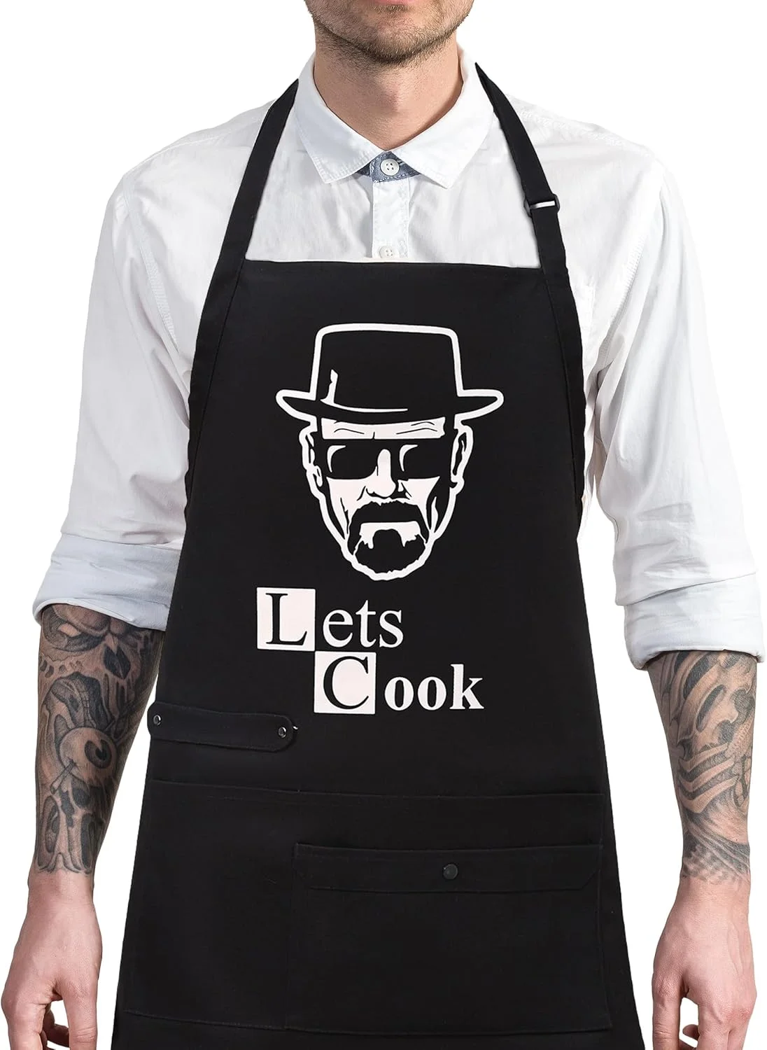 پیش بند آشپزی طرح حروف خنده دار - دارای 3 جیب، مناسب آشپزی و شیرینی پزی برای آقایان و بانوان، ضد آب و قابل تنظیم، پیش بند کار برای رستوران، باغ و آشپزخانه