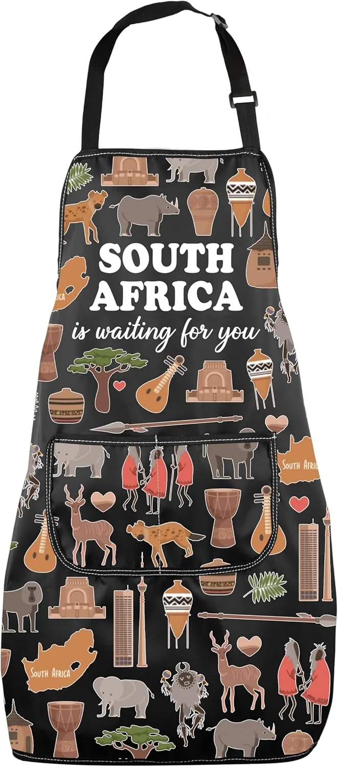 پیش بند آشپزی با طرح نمادهای آفریقای جنوبی MNIGIU، پیش بند آشپزخانه آفریقای جنوبی با جیب، هدیه ای با تم تعطیلات