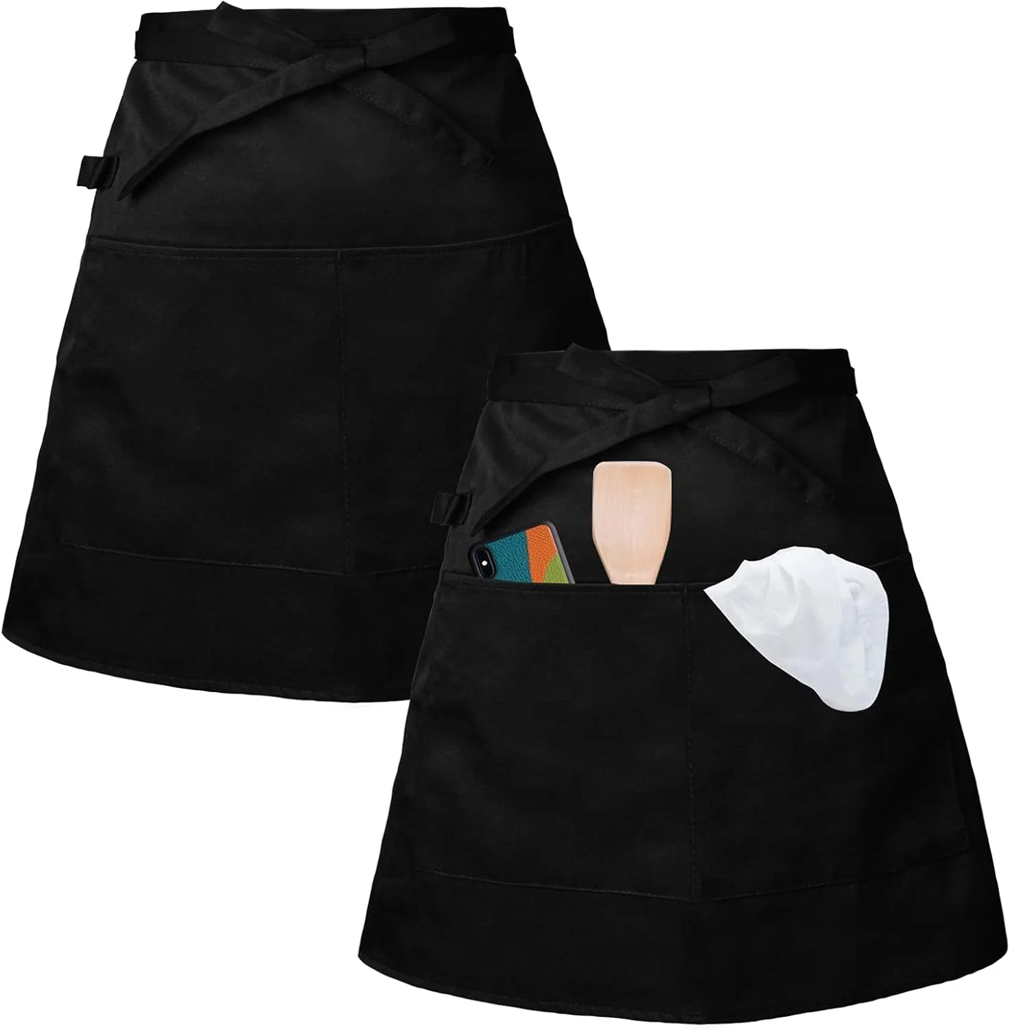 پیشبند کمری MAKINGTEC، پیشبندهای نیمه مشکی، پیشبندهای کوتاه پارچه ای مردانه و زنانه، پیشبند گارسونی برای آشپزخانه منزل، رستوران، کار، بیسترو، باغبانی، آشپزی و نانوایی (2 عدد)