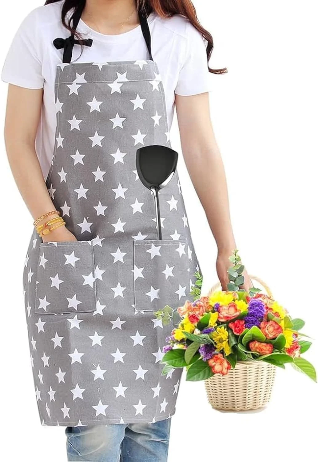 پیش بند طرح ستاره فشن مامو بیر برای زنان و دختران، پیش بند قابل تنظیم با 2 جیب برای آشپزی، پخت و پز، باربیکیو و باغبانی در منزل، هدیه روز مادر و تولد برای مادر، همسر و دوست دختر