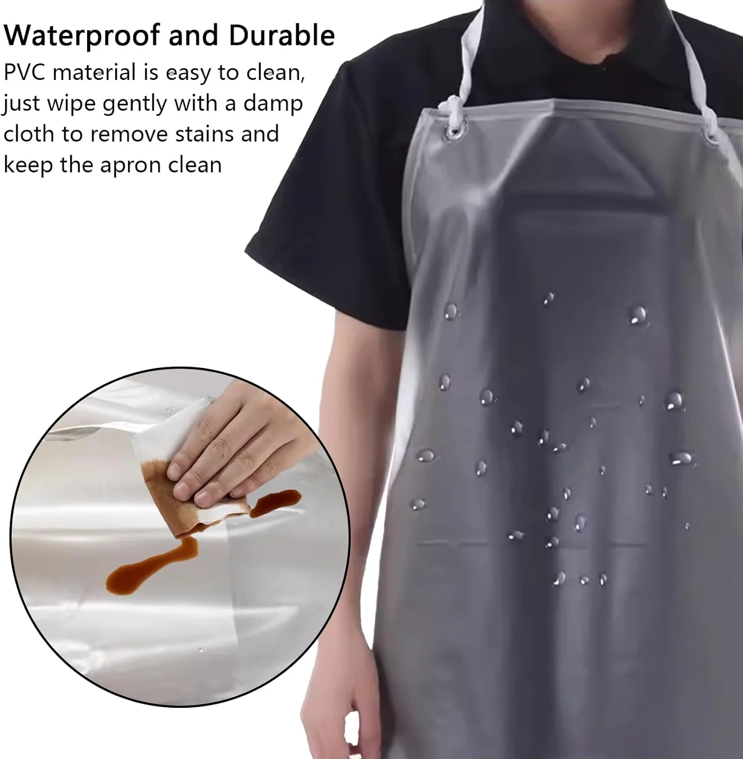 پیش بند آشپزخانه، پیش بند ضد آب - PVC، ضخیم، مقاوم، ضد روغن و لکه برای شستشوی ظروف، پخت و پز، تمیز کردن، کار قصابی، مناسب برای همه (شفاف، 110x65 سانتی متر)