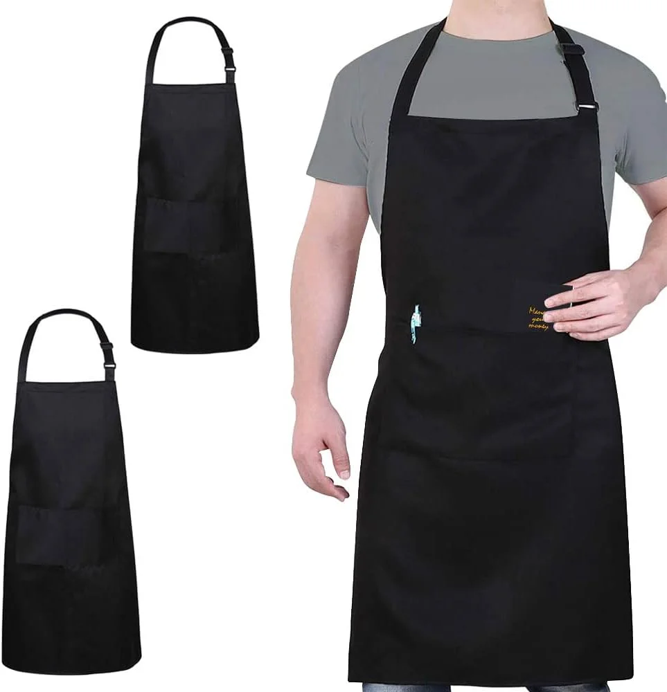 پیش بند آشپزی ORiTi، بسته 2 عددی، پیش بند نرم و قابل تنظیم با 2 جیب برای آشپز، مناسب آقایان و بانوان - مشکی