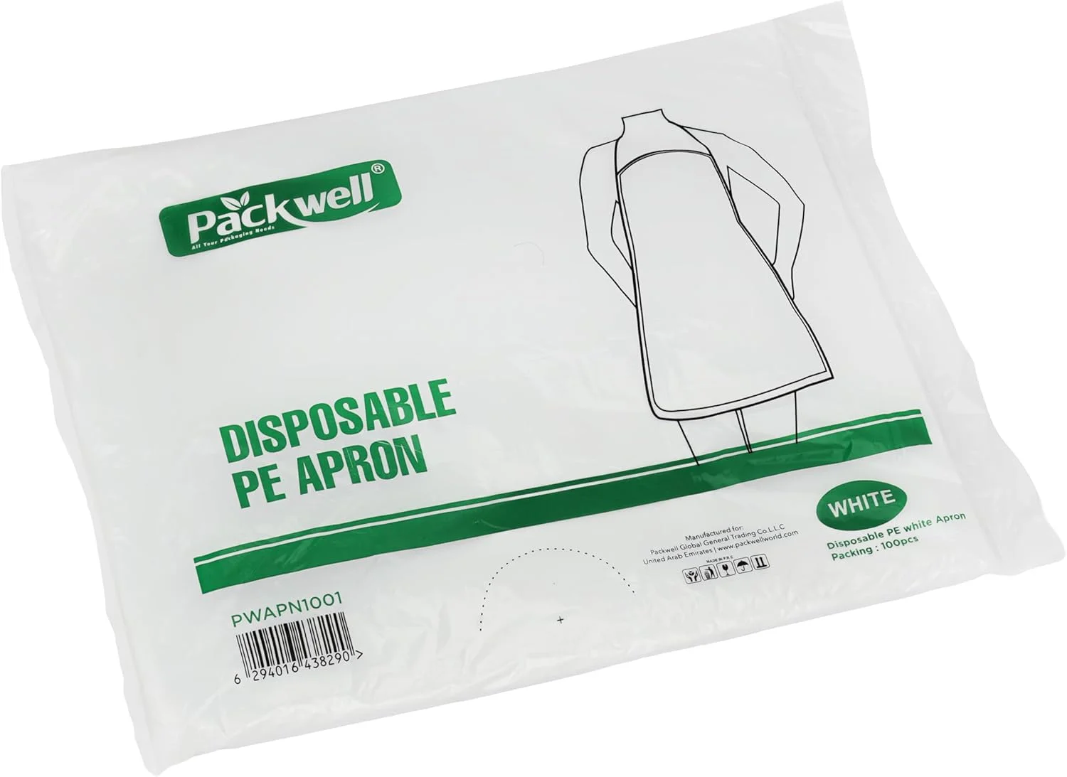 پیش بند پلاستیکی یکبار مصرف پلی اتیلن سنگین پک‌ول، سفید، ۱۰۰ عددی