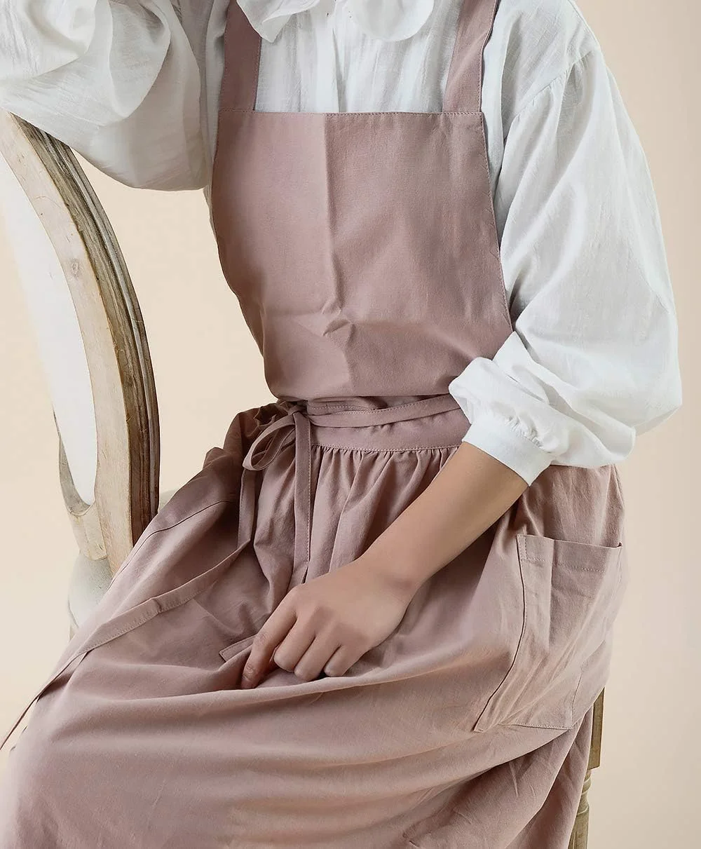 پیشبند زنانه دخترانه Ofrdncy طرح قدیمی و زیبا ضد آب مناسب باغبانی و کار، مدل ضربدری پشت، ترکیب پنبه و کتان، پیشبند پیراهنی با دو جیب