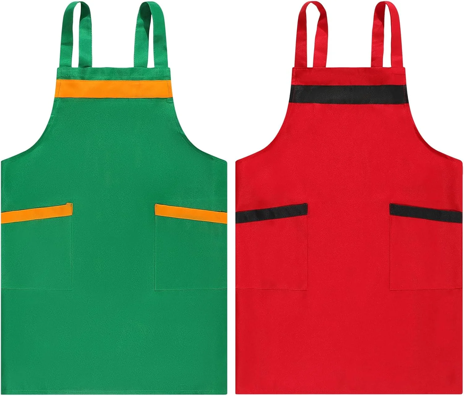دو عدد پیش بند آشپزی، پیش بند بوم پلی استر-کتان مقاوم در برابر آب و روغن، پیش بند قابل تنظیم مردانه و زنانه با دو جیب بزرگ، برای آشپزی، باربیکیو، کار، نقاشی، آشپزخانه، باغبانی، سرآشپز