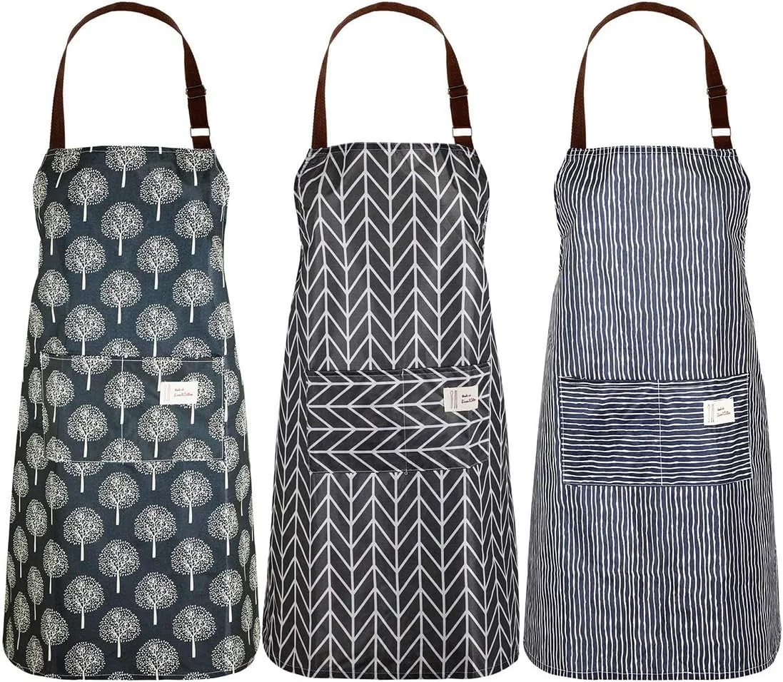 ست 3 عددی پیش بند زنانه با جیب، ضد آب و قابل تنظیم، مناسب آشپزی، پخت و پز و نظافت منزل، جنس لینن و استفاده آسان