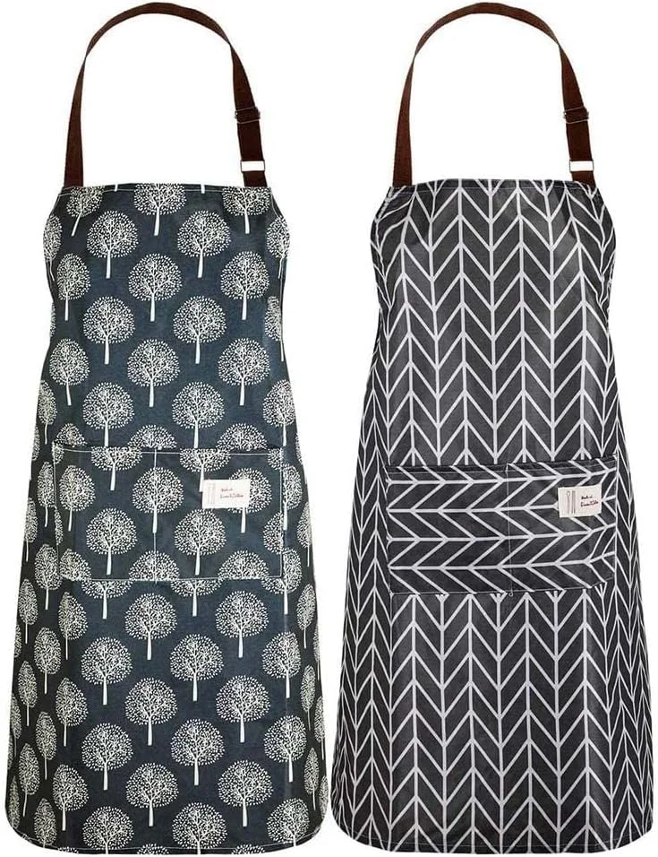 پیش بند آشپزی ضد آب با جیب، پیش بند آشپزخانه قابل تنظیم برای پخت و پز، نظافت منزل، پیش بند کتانی، استفاده آسان، مناسب برای خانم ها، 2 عدد، سایز آزاد