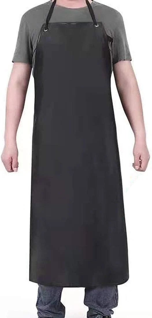 پیش بند ضد آب لاستیکی وینیل PUPOPIK - ضد آب، پیش بند کار شیمیایی بادوام با پیش بند قابل تنظیم برای شستشوی ظروف مشکی - 1 عدد، XXL