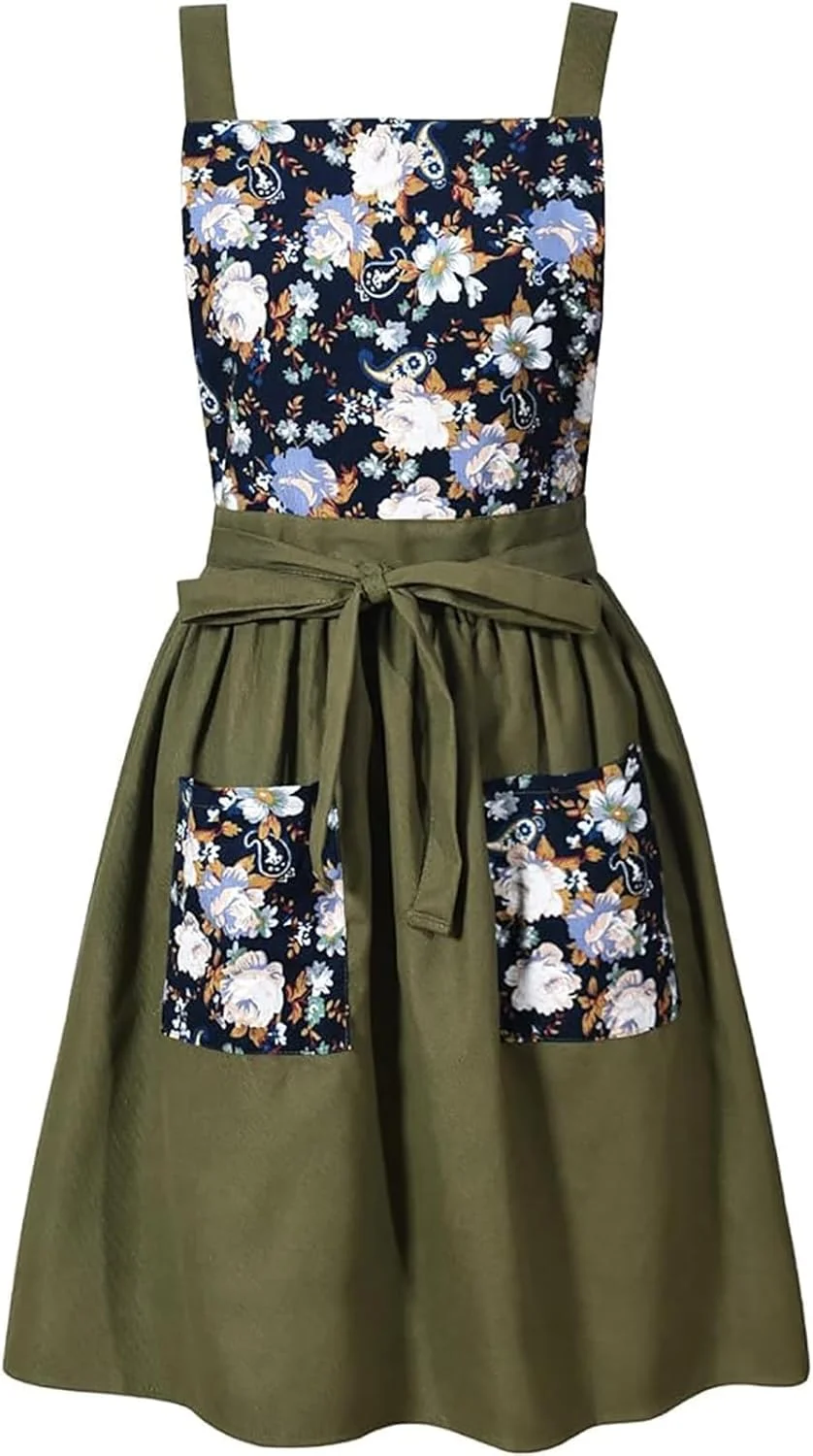 پیش بند آشپزی زنانه طرح گلدار با جیب، پیش بند نقاشی با پارچه مرغوب، پیش بند سرآشپز زیبا با حالت طبیعی، پیش بند برای آشپزی، پخت و باغبانی