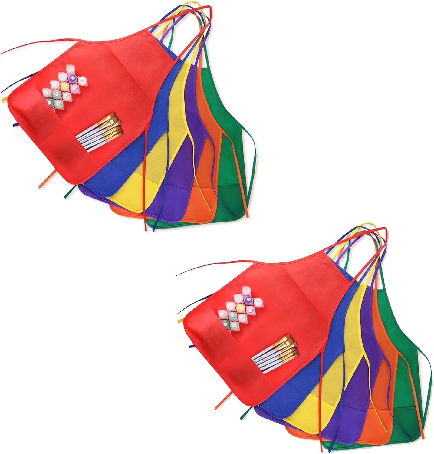 پیشبند بچگانه سولفر، بسته 12 عددی، 6 رنگ، پیشبند نقاشی کودکان، روپوش هنری کودکان با 2 جیب بزرگ برای آشپزخانه و کلاس