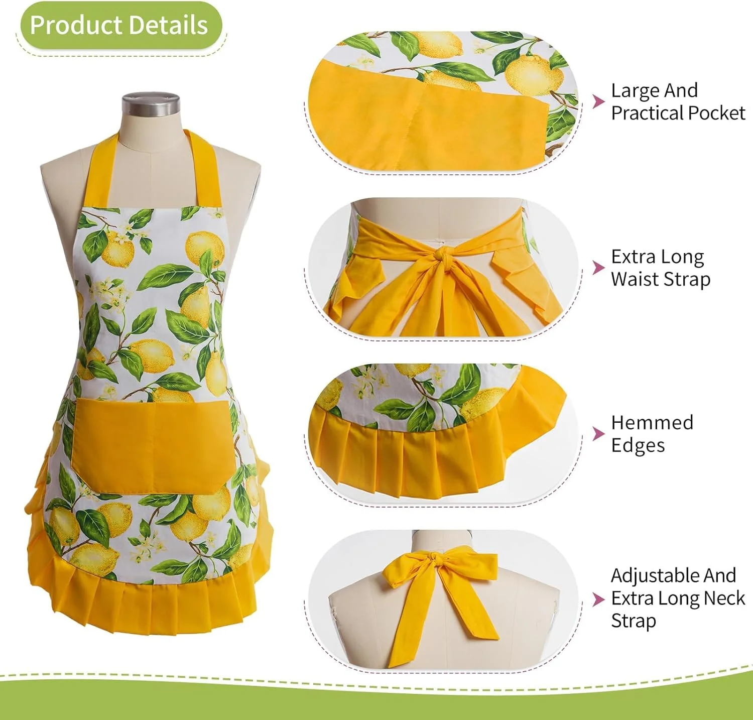 پیشبند گُلدار و قدیمی زنانه با جیب های کاربردی، بند گردن قابل تنظیم برای پیشبند آشپزخانه - ایده آل برای آشپزی، باغبانی، هدیه برای مادر، همسر، مادربزرگ (زرد) پیشبند گُلدار و قدیمی زنانه با جیب های کاربردی، بند گردن قابل تنظیم برای پیشبند آشپزخانه - ایده آل برای آشپزی، باغبانی، هدیه برای مادر، همسر، مادربزرگ (زرد)