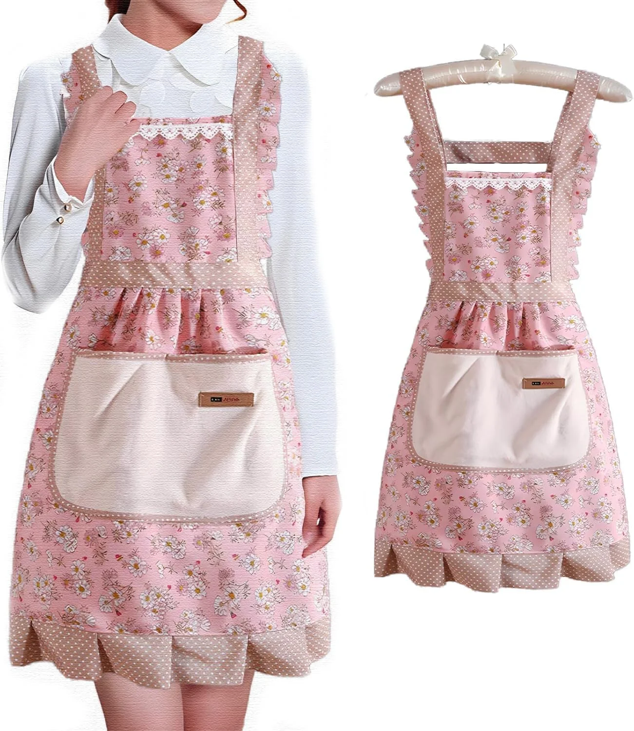 پیشبند ضد آب با جیب، پیشبند آشپزی آشپزخانه Azonee برای خانم ها، پیشبند سرآشپز دستمال دار برای استفاده در خانه، رستوران و باربیکیو، پارچه کرباس پنبه ای بادوام