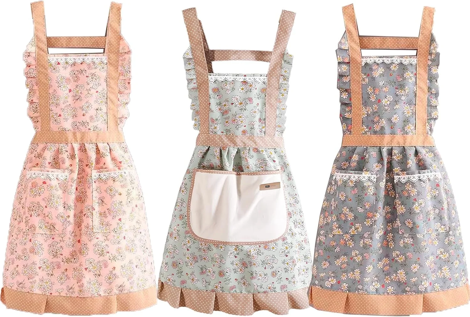 ست 3 عددی پیش بند گلدار با جیب برای بانوان، پیش بند ضد آب، پیش بند آشپزی قابل تنظیم برای پخت و پز، نقاشی، سرو، آرایشگری، آشپزخانه، باغبانی، نظافت سالن، ظرفشویی