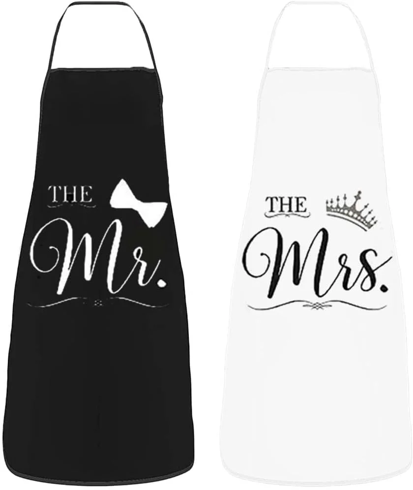 ست پیش بند آشپزی ضد آب برای زوج ها، پیش بند آقا و خانم، هدیه عروسی کریسمس برای زوج ها، هدیه آشپزخانه برای نامزدی، سالگرد، هدیه جشن عروسی، سیاه و سفید