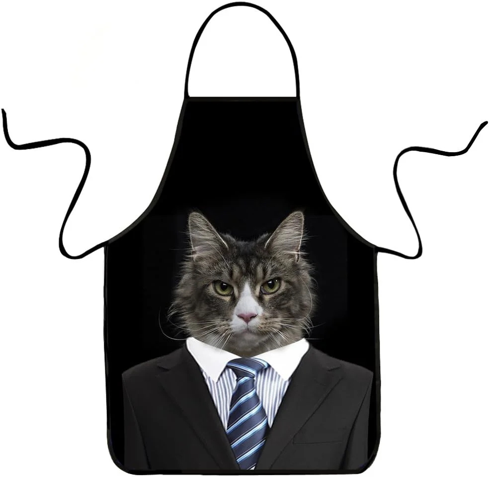 پیشبند آشپزی وی آی پی بای، پیشبند چند رنگ/مشکی طرح دار خنده دار، مناسب خانم ها، آقایان و بزرگسالان، طرح حیوانات (زرافه/اردک/گربه)، قابل شستشو، مشکی/منظره