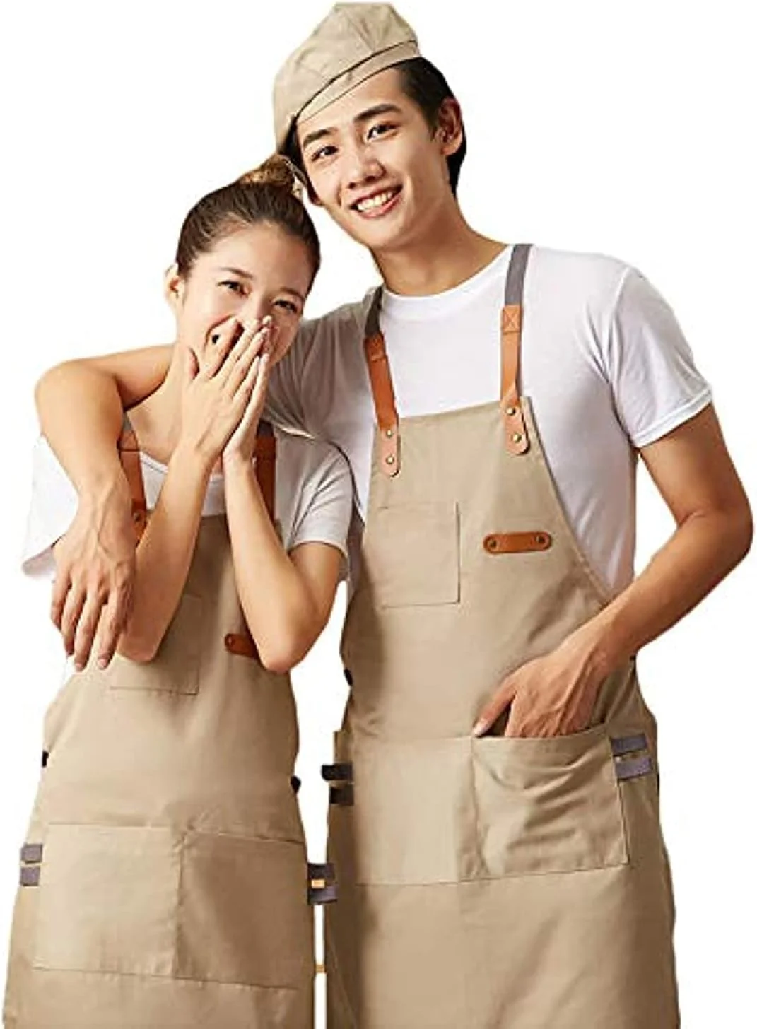 پیش بند آشپزخانه جین U-HOOME، پیش بند آشپزی و کار کافه، ضد لک، بند قابل تنظیم (خاکستری)