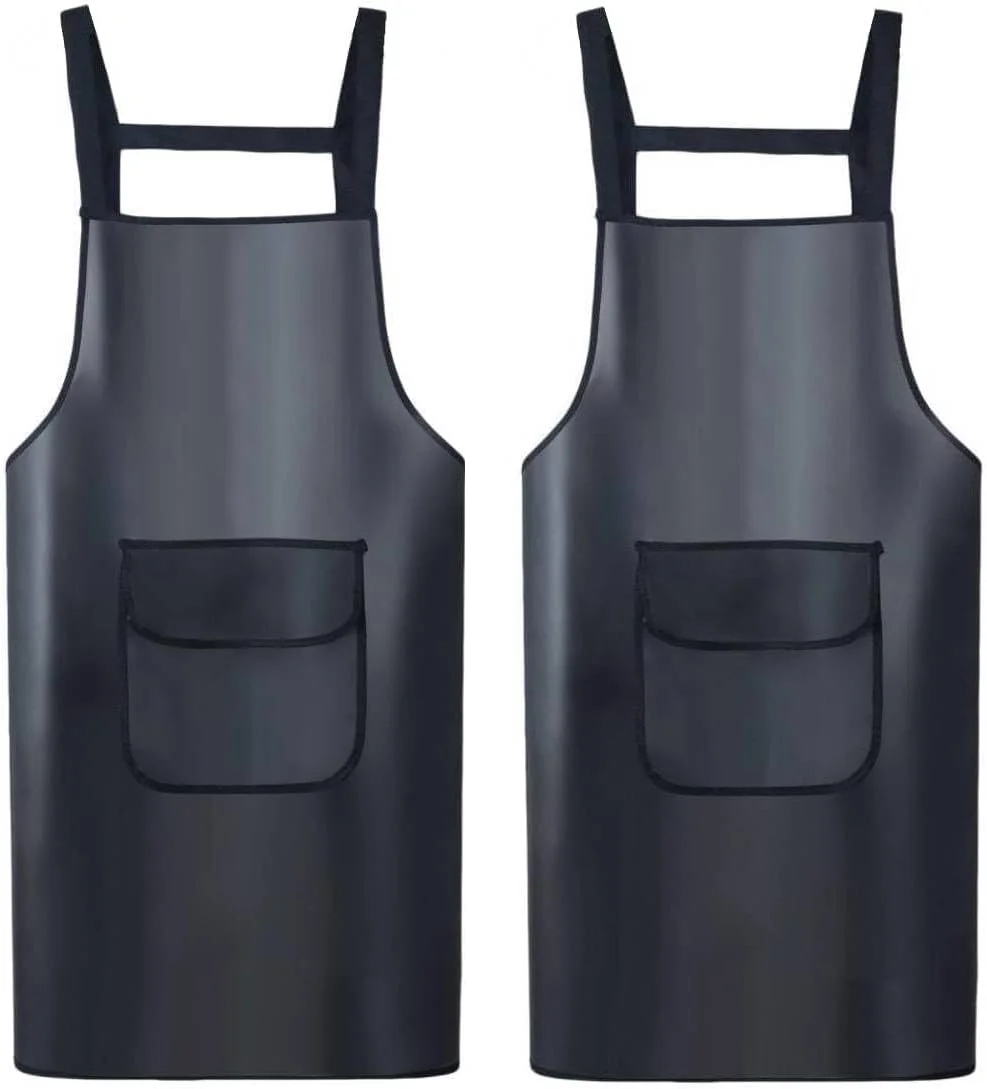 پیش بند شفاف ضد آب با جیب، پیش بند کار پلاستیکی آشپزخانه برای مردان و زنان، مناسب برای پخت و پز، تمیز کردن و شستشو، 2 عدد