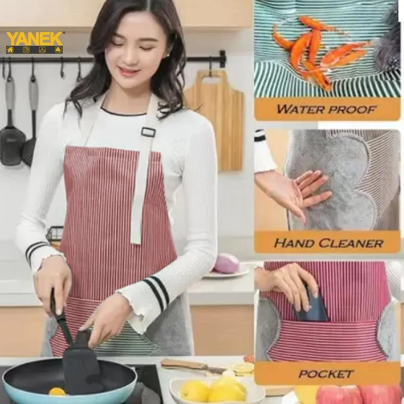پیش بند آشپزخانه قابل تنظیم YANEK با دو حوله مخملی مرجانی دوخته شده، دارای جیب، بادوام، مناسب برای آشپزخانه منزل، رستوران باربیکیو، پیش بند سرآشپز، پیش بند پخت و پز، باغبانی - تصویر 2