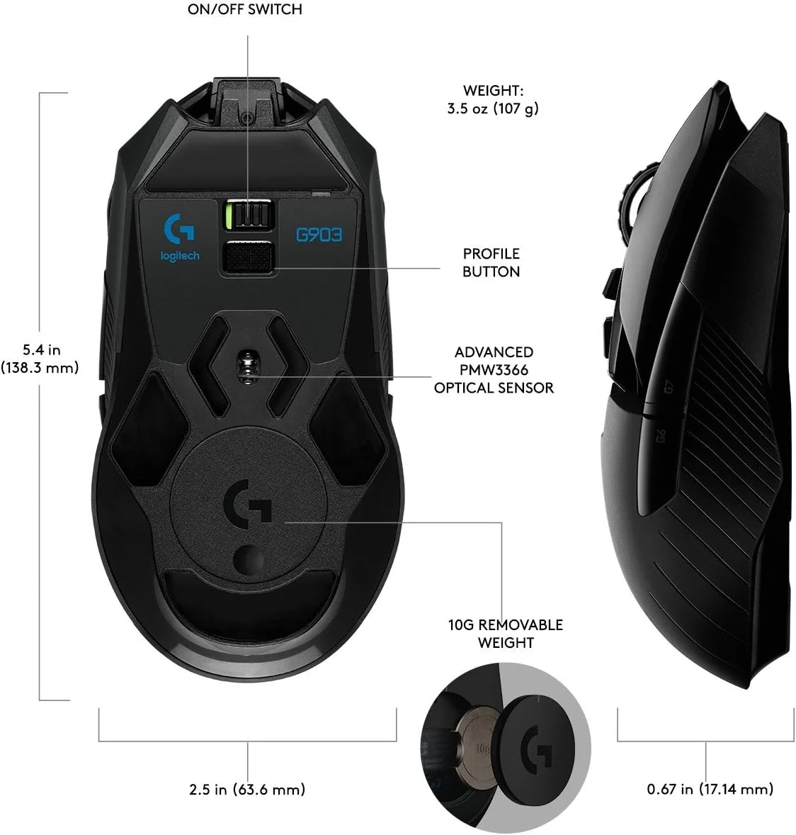 ماوس گیمینگ بیسیم Logitech G903 Lightspeed - مشکی ماوس گیمینگ بیسیم Logitech G903 Lightspeed - مشکی