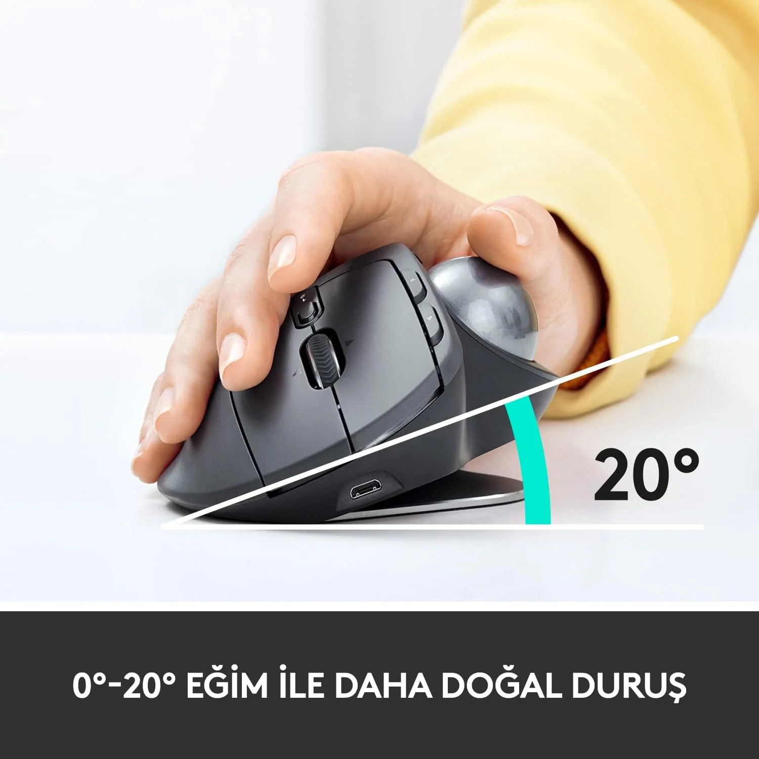 توپک حرکتی بی‌سیم پیشرفته لاجیتک MX ERGO برای کامپیوترهای شخصی و مک، مدل 910-005179