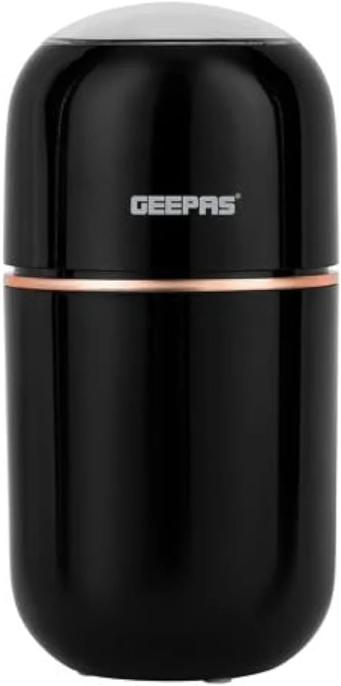 آسیاب قهوه Geepas مدل GCG41023 با ظرفیت 80 گرم، موتور قدرتمند 200 وات، ظرف و تیغه بادوام از جنس استیل ضد زنگ/ طراحی ارگونومیک، مناسب برای آسیاب دانه های قهوه، ادویه جات و غیره/ مشکی، 2 سال 