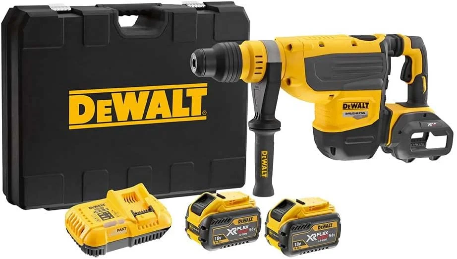 چکش تخریب 48 میلی‌متری 54 ولت XR فلکس ولت SDS-Max دیوالت با باتری اضافی، زرد/مشکی، DCH733X2-GB