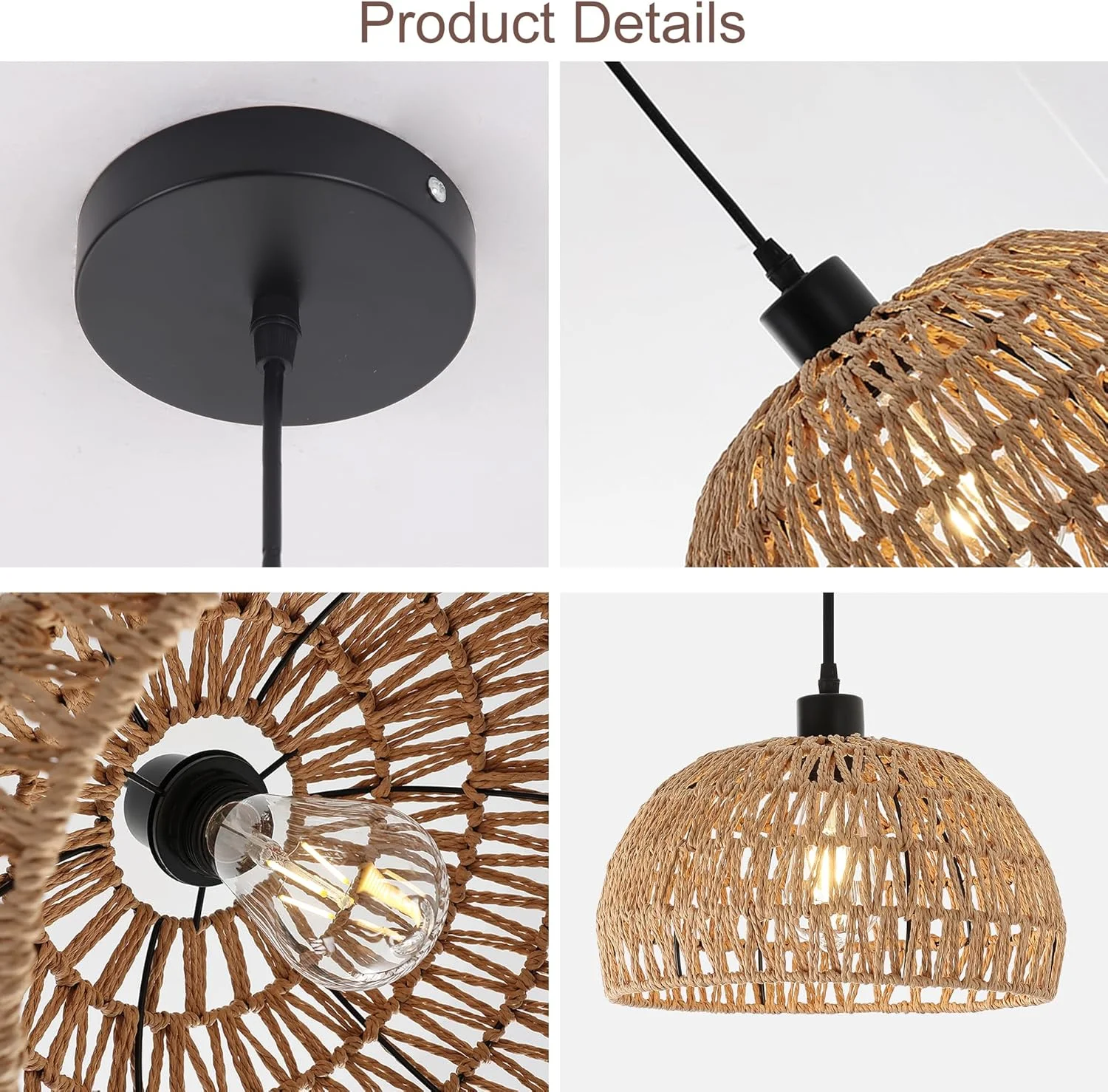 لوستر وینتیج Garwarm، لامپ حصیری، چراغ آویز، چراغ سقفی روستیک، آباژور حصیری، چراغ سقفی رترو، چراغ های سقفی E27 برای آشپزخانه، ناهارخوری، چراغ آویز سقفی اتاق خواب 31 سانتی متر