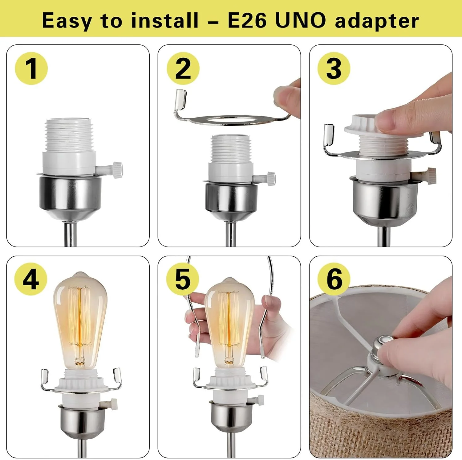 نگهدارنده چنگ لامپ سایه قابل تنظیم - 8 9 10 اینچ با مجموعه پایه چراغ E26 UNO قطعات آباژور برای لامپ های رومیزی و ایستاده فینال براکت اتصالات چراغ - بسته 2 عددی (مشکی، 10 اینچ)