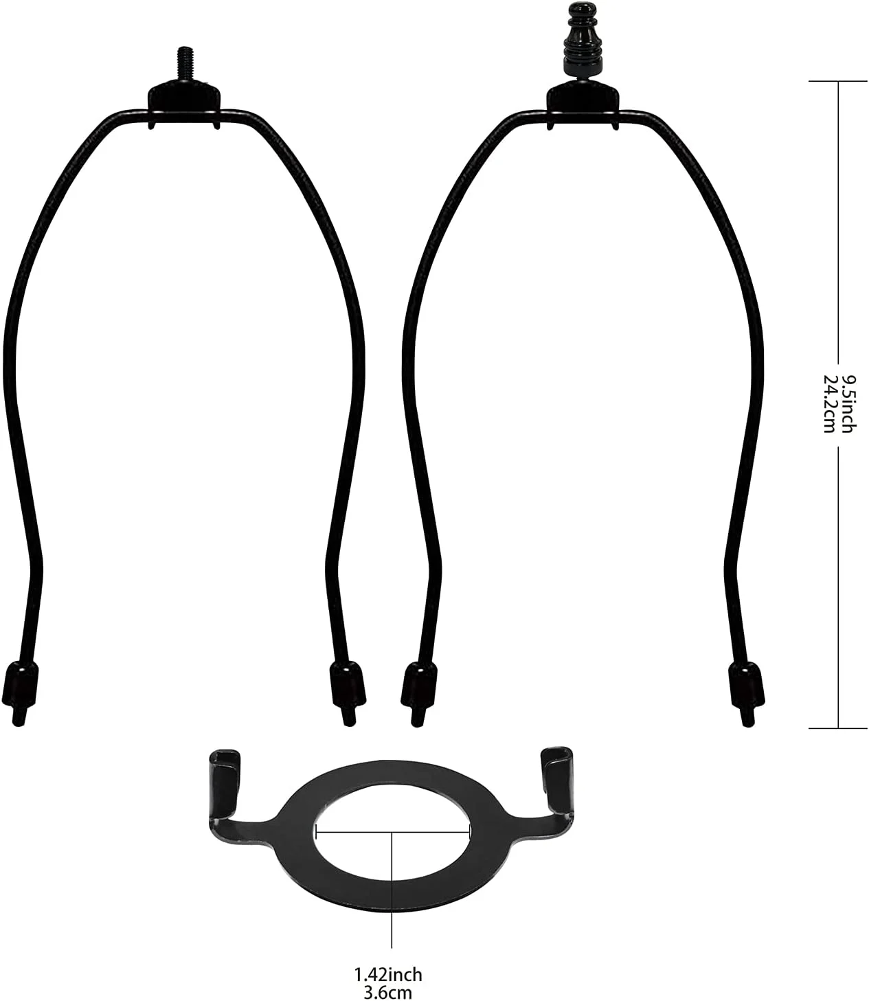 نگهدارنده چنگ لامپ سایه قابل تنظیم - 8 9 10 اینچ با مجموعه پایه چراغ E26 UNO قطعات آباژور برای لامپ های رومیزی و ایستاده فینال براکت اتصالات چراغ - بسته 2 عددی (مشکی، 10 اینچ)