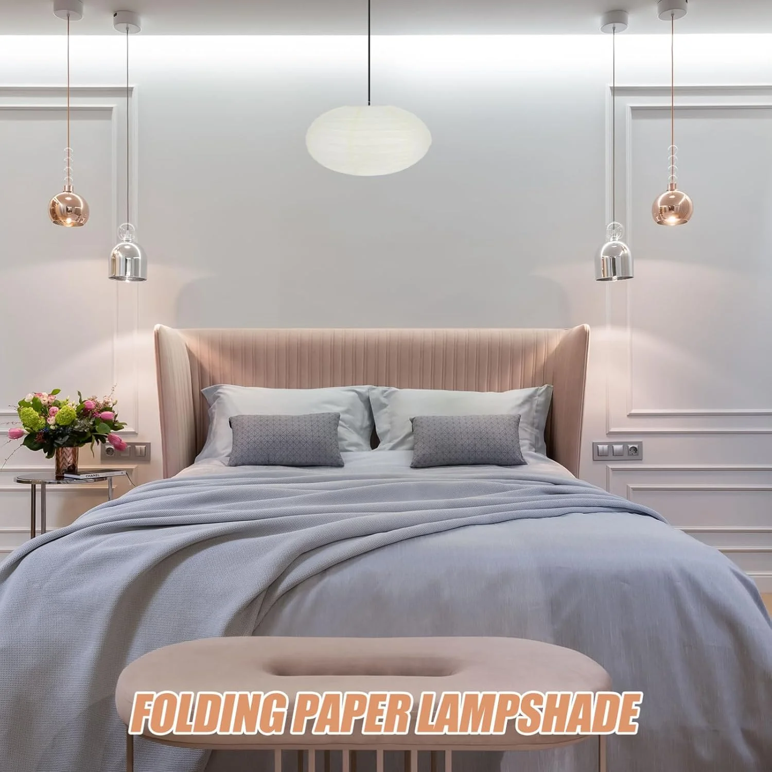 هِموبلو آباژور کاغذی: 2 عدد آباژور فانوسی کاغذی تاشو، آویز چراغ برای اتاق نشیمن و اتاق خواب، 40X40X22 سانتی متر (بژ)